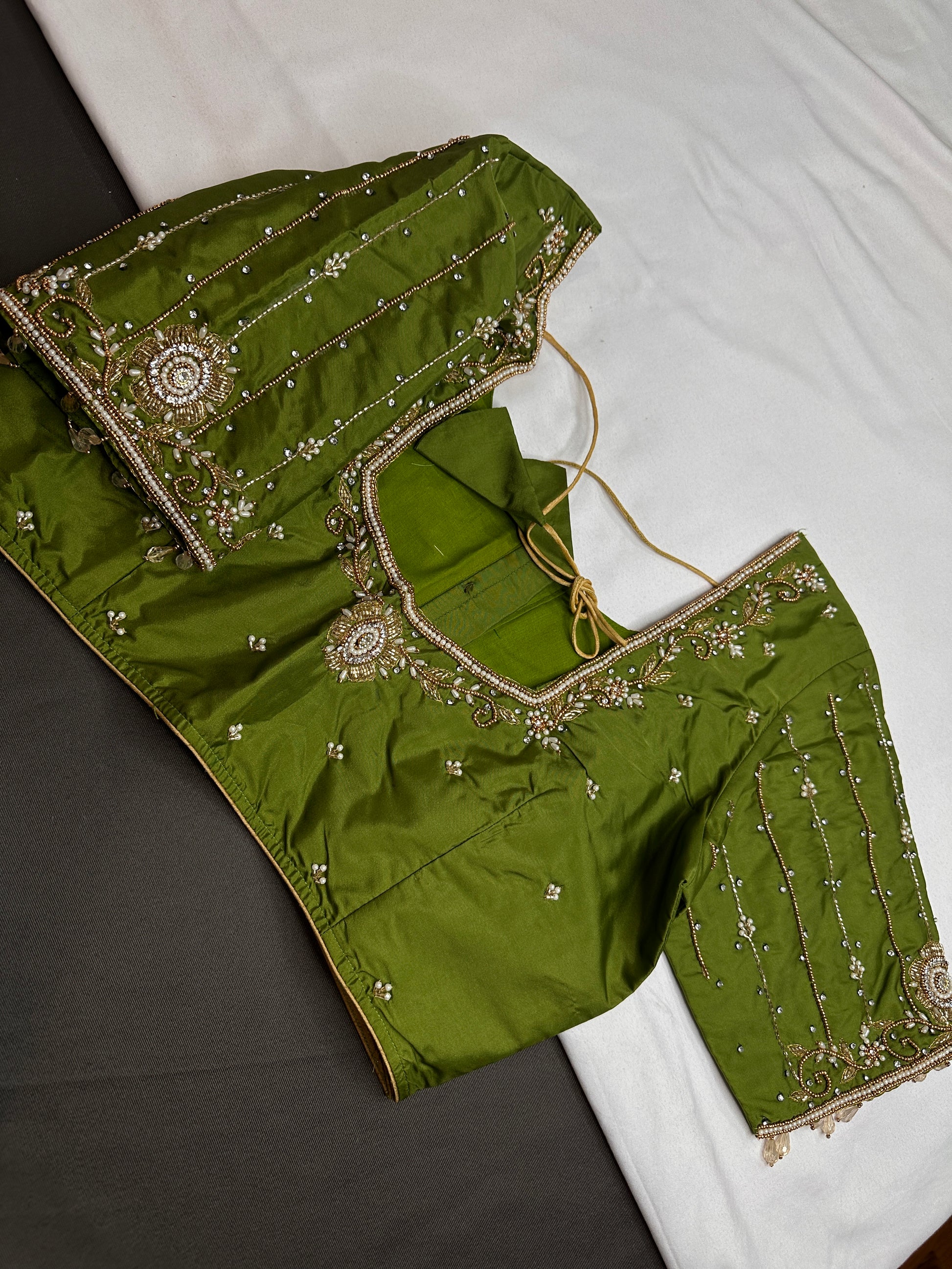 Green Silk Maggam Aari Blouse - 