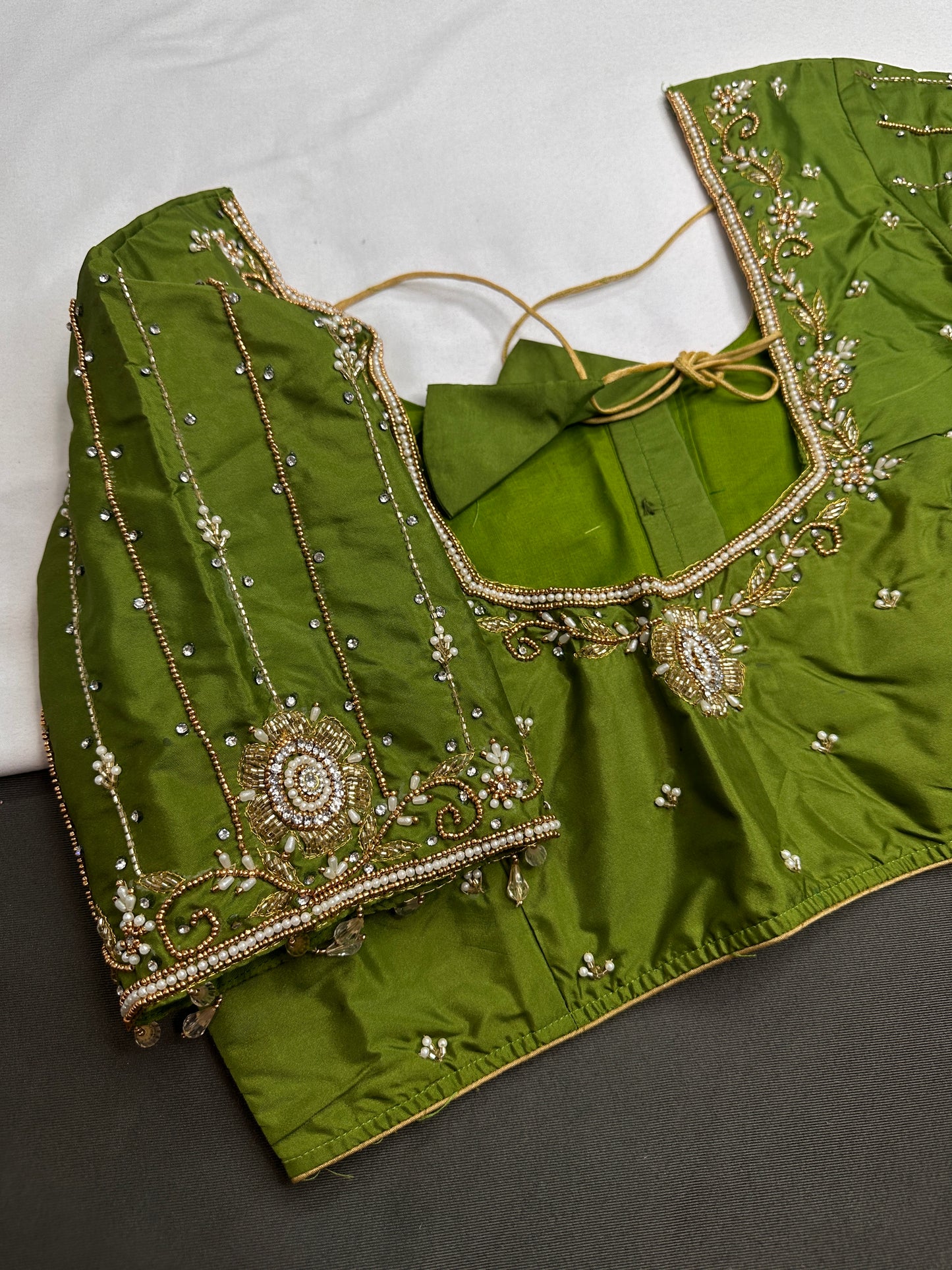 Green Silk Maggam Aari Blouse - 