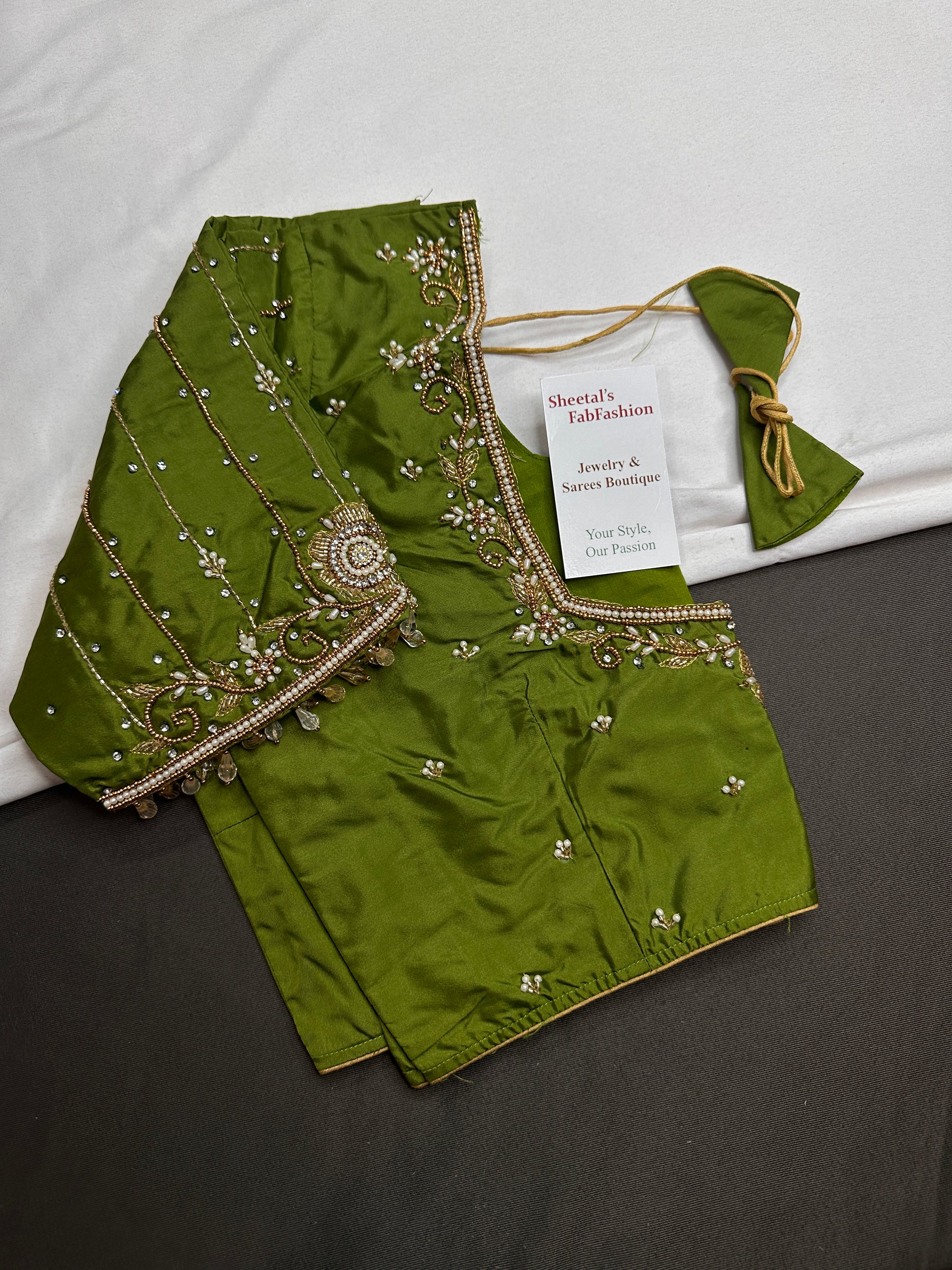 Green Silk Maggam Aari Blouse - 