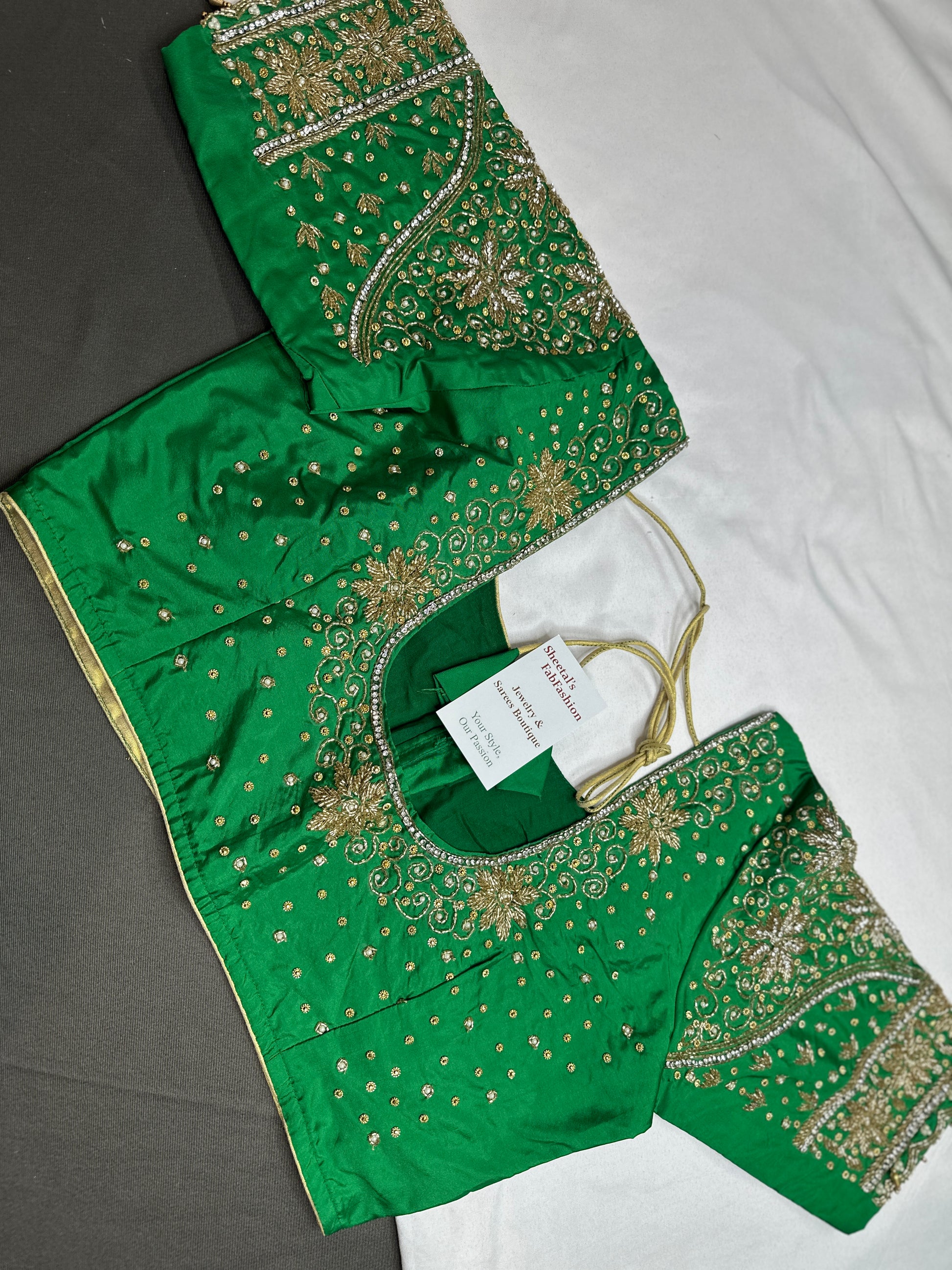 Green Silk Maggam Aari Blouse - 