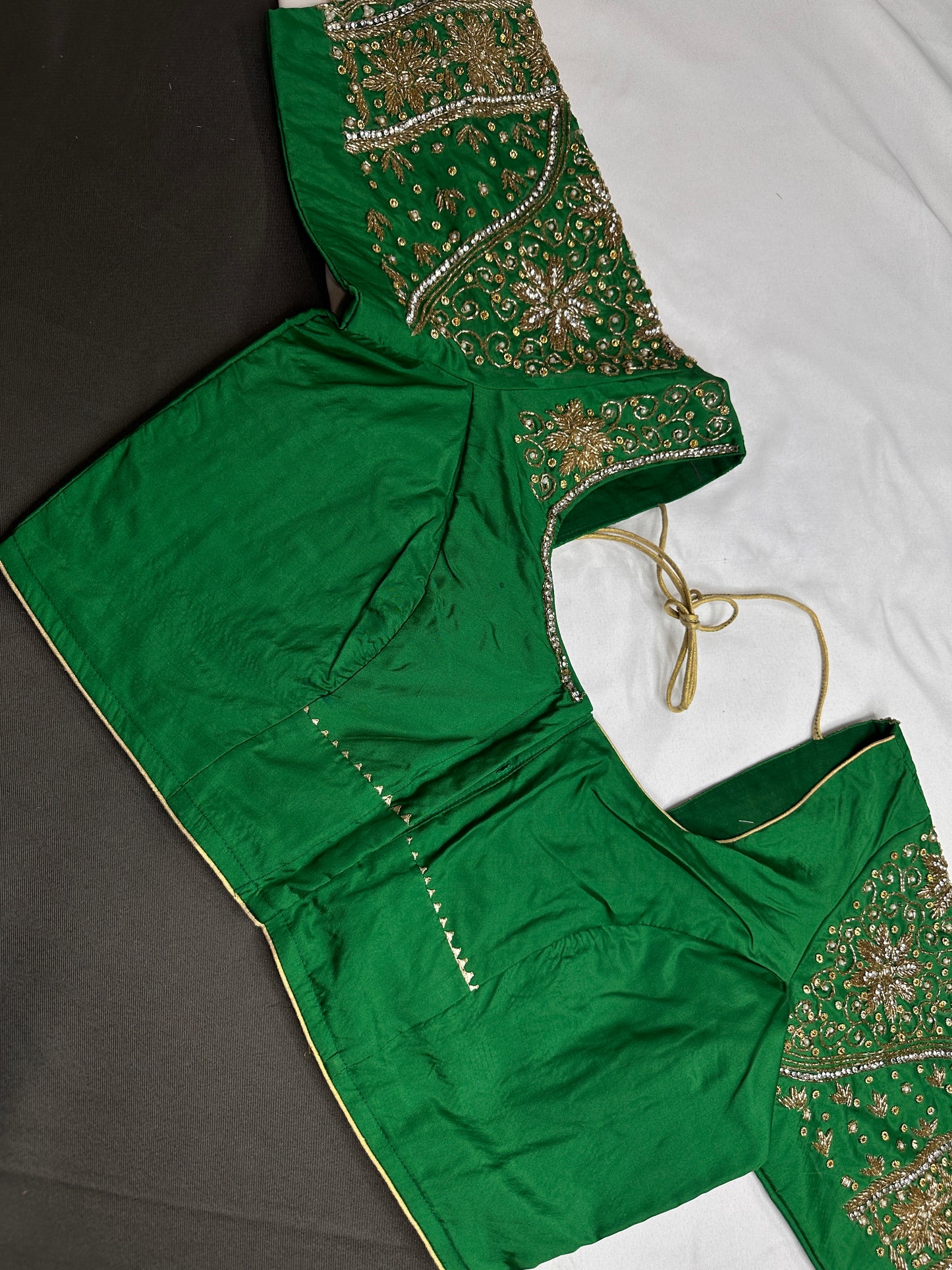 Green Silk Maggam Aari Blouse - 