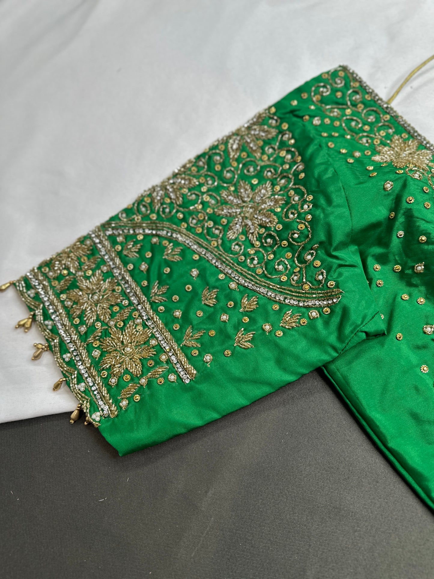Green Silk Maggam Aari Blouse - 