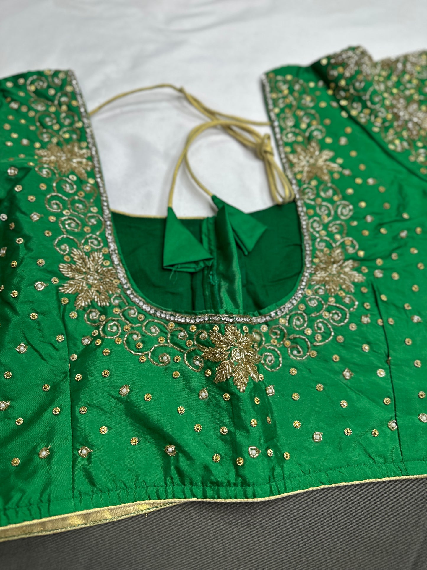 Green Silk Maggam Aari Blouse - 