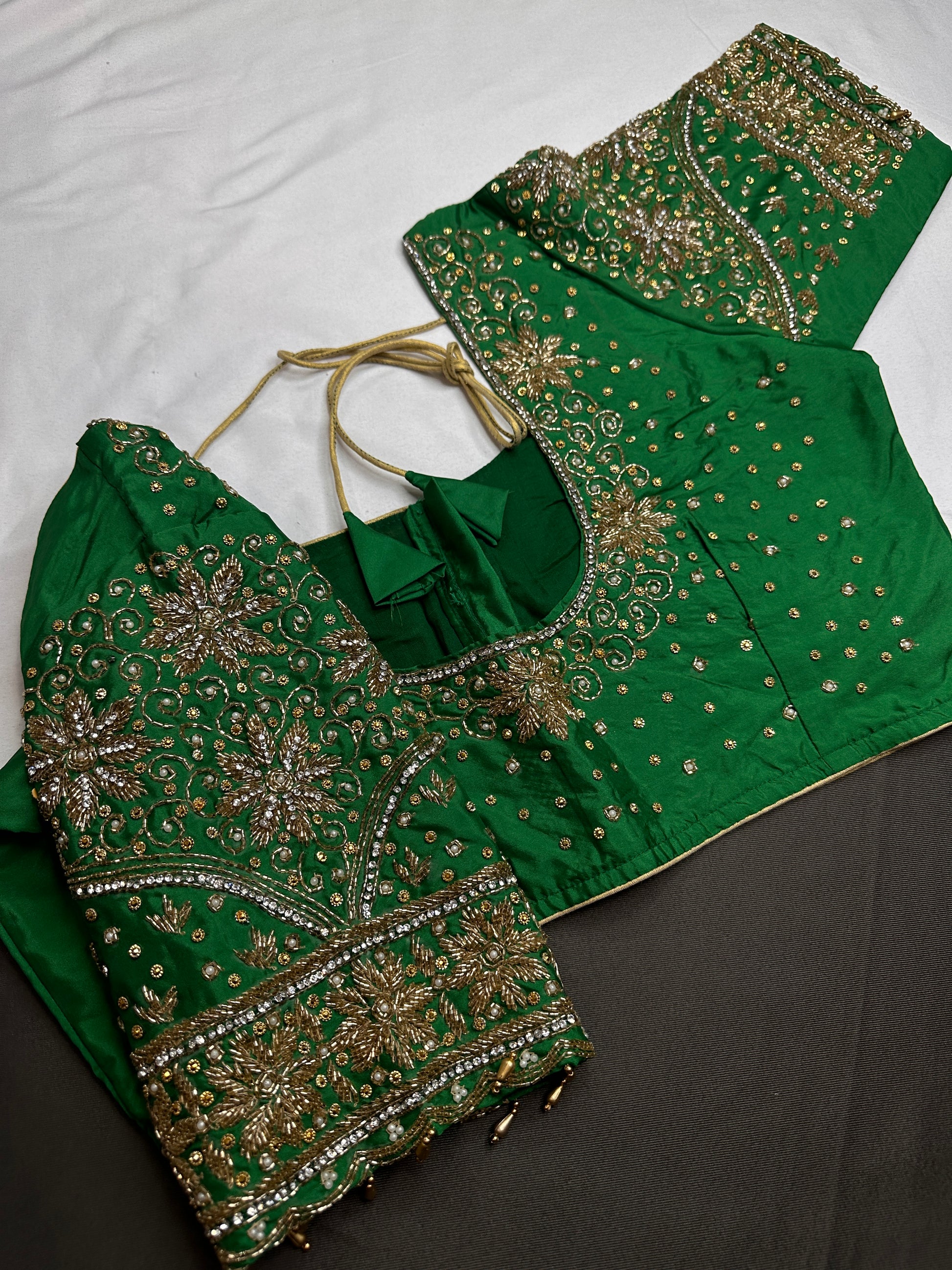 Green Silk Maggam Aari Blouse - 