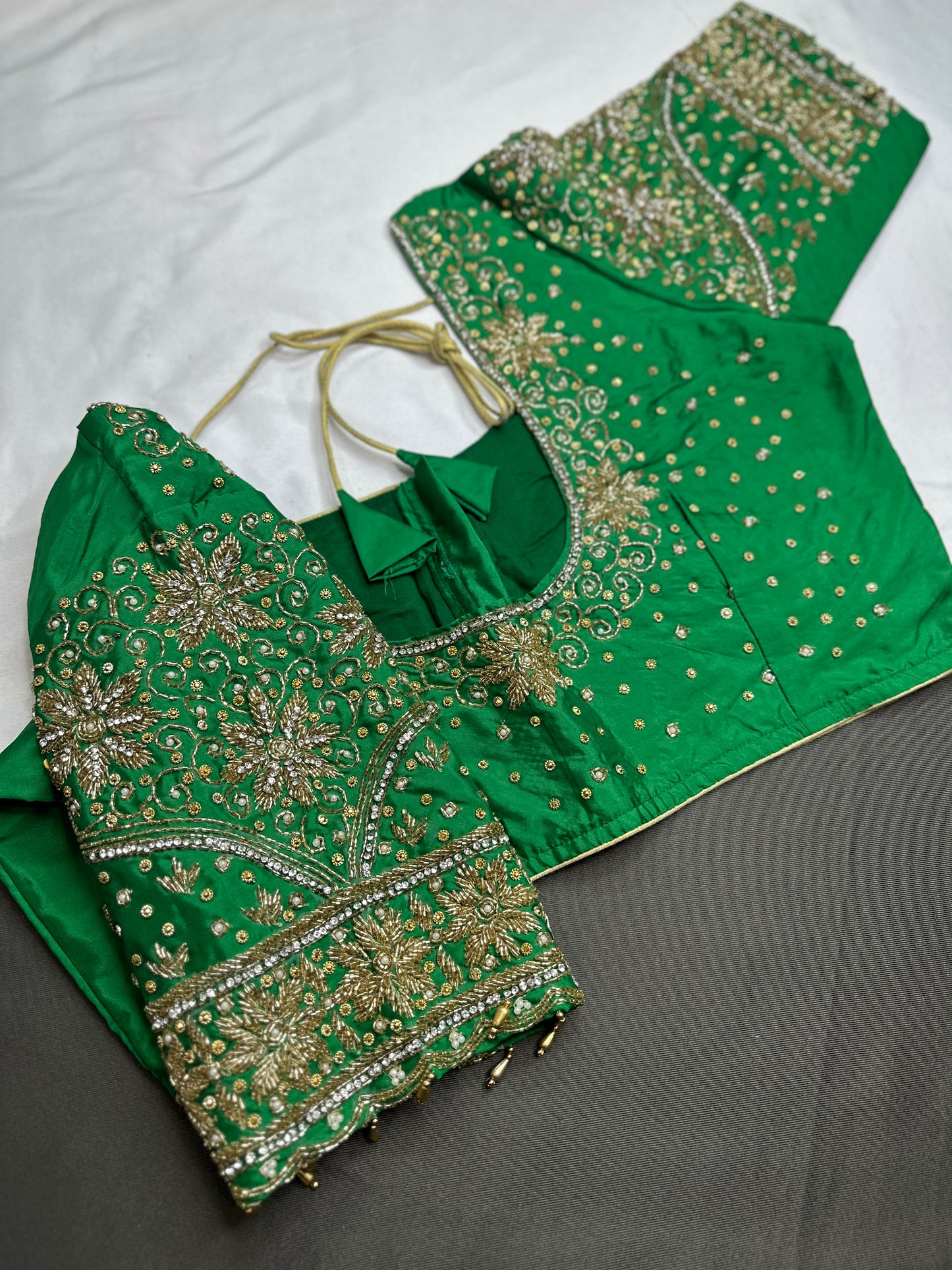 Green Silk Maggam Aari Blouse - 
