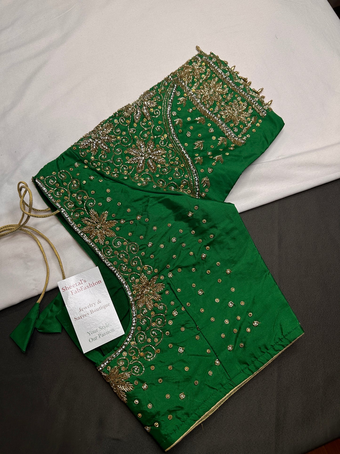 Green Silk Maggam Aari Blouse - 