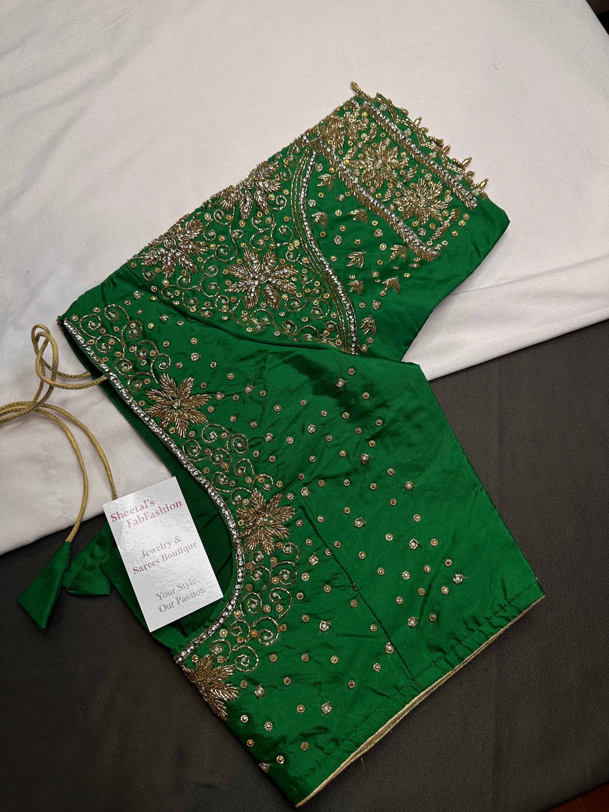 Green Silk Maggam Aari Blouse - 