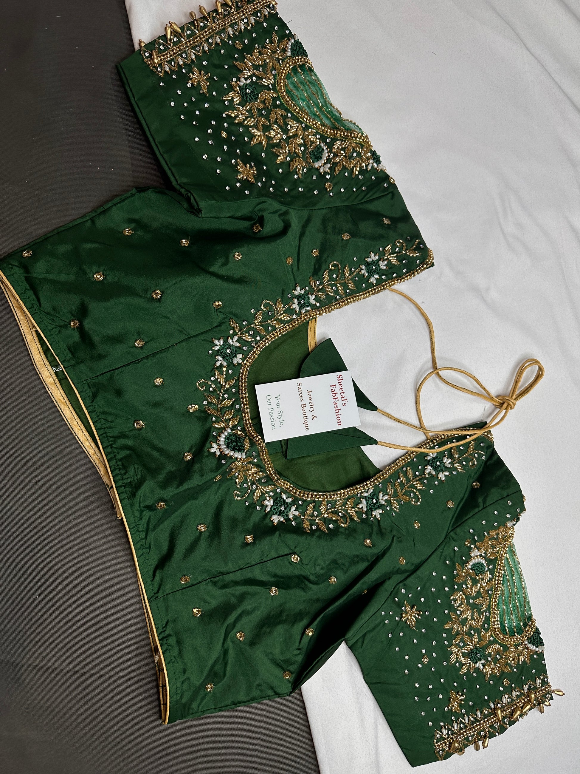 Green Net Silk Maggam Aari Blouse - 