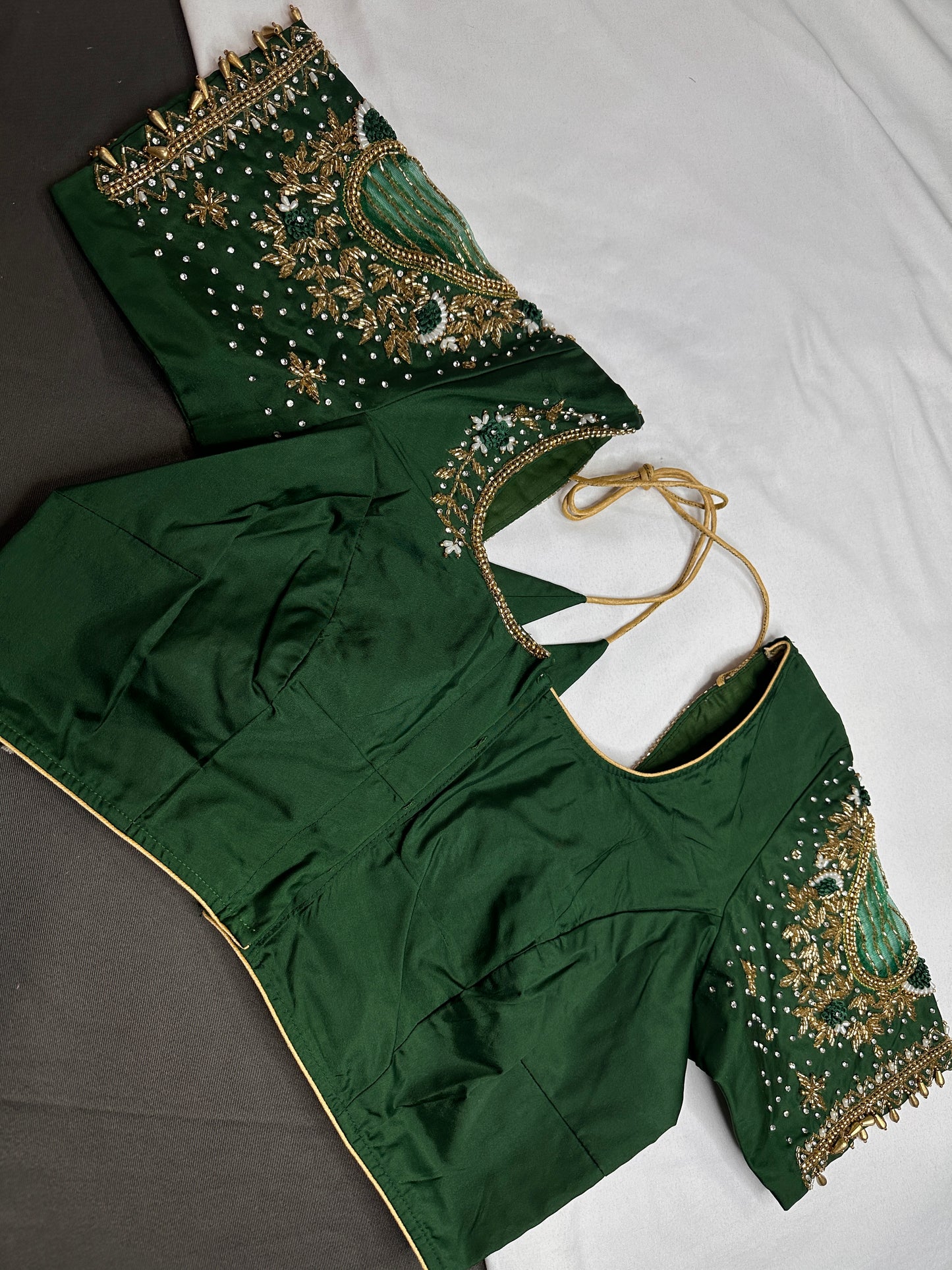 Green Net Silk Maggam Aari Blouse - 