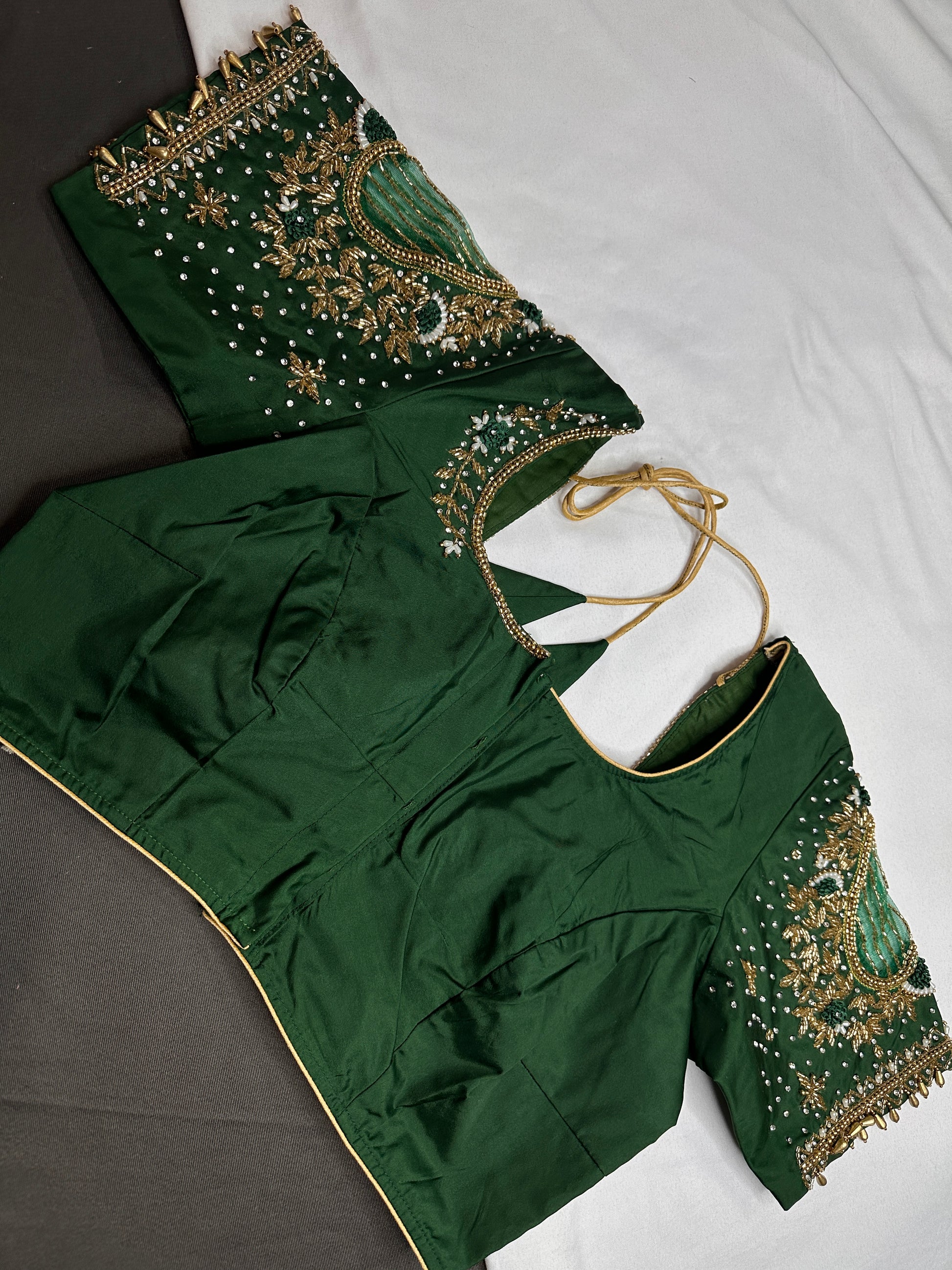 Green Net Silk Maggam Aari Blouse - 