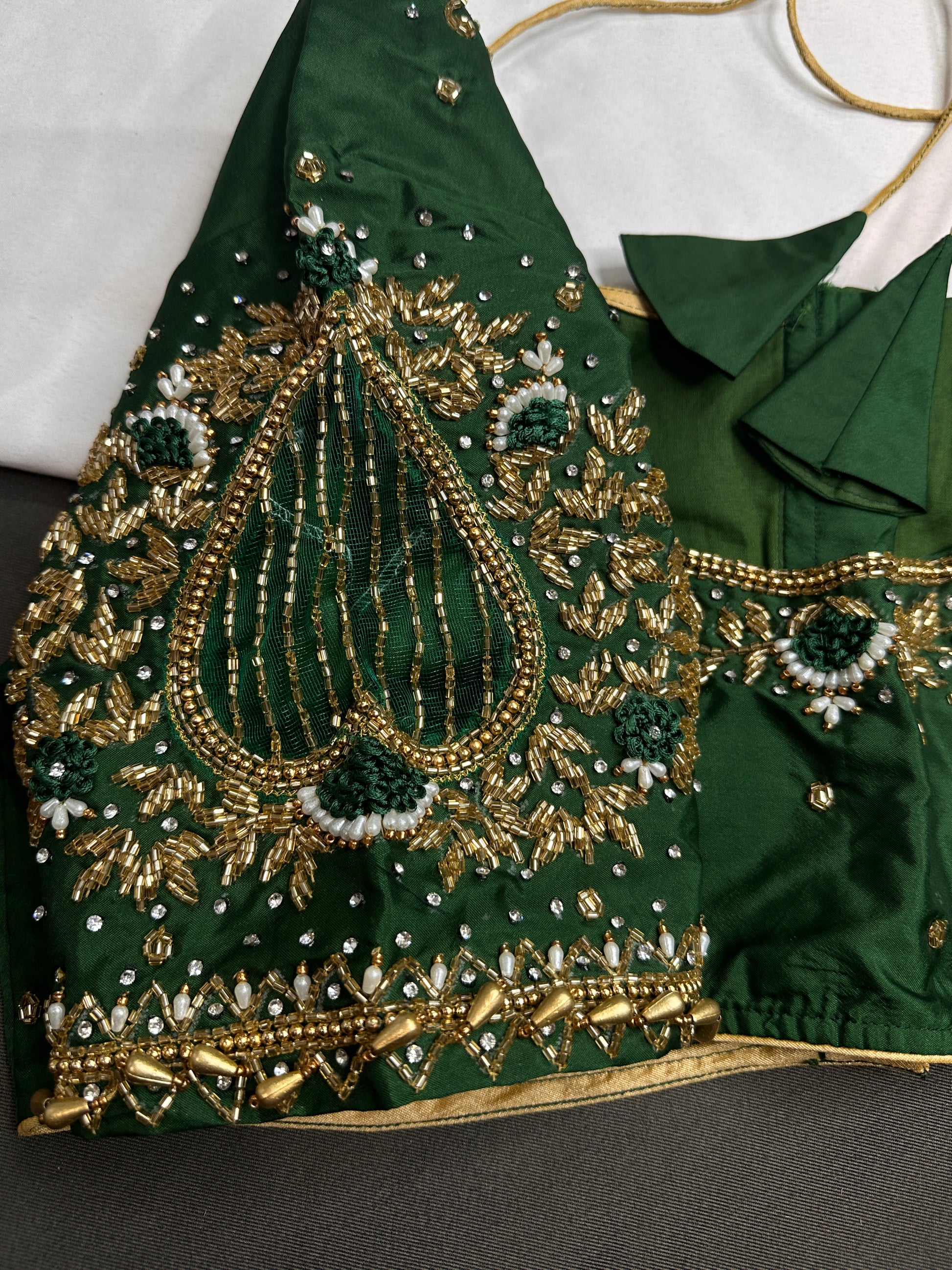 Green Net Silk Maggam Aari Blouse - 