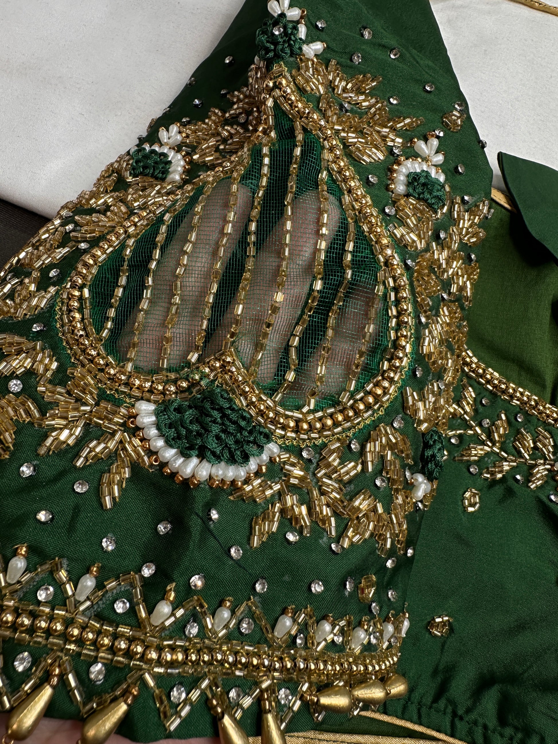 Green Net Silk Maggam Aari Blouse - 