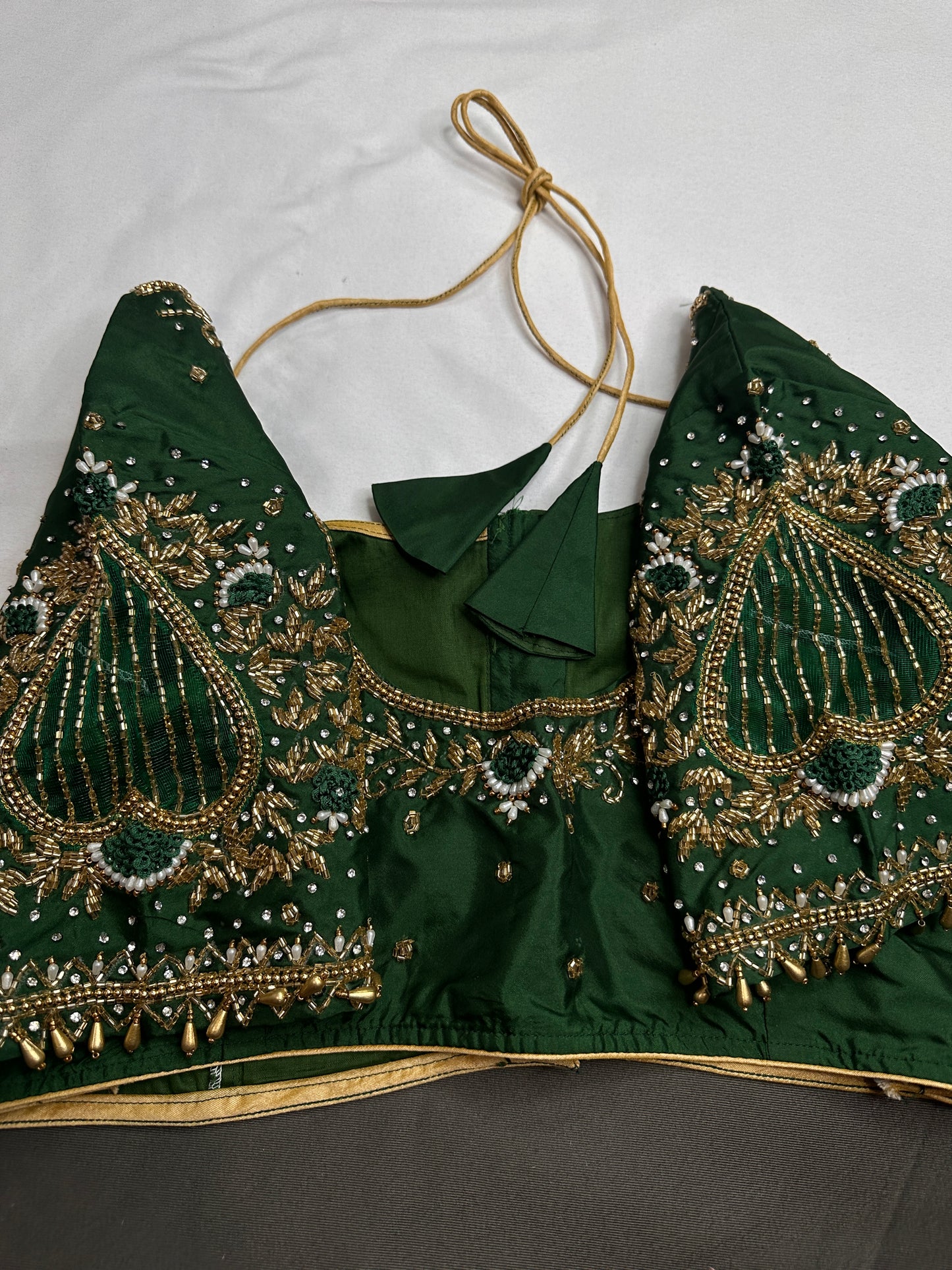 Green Net Silk Maggam Aari Blouse - 
