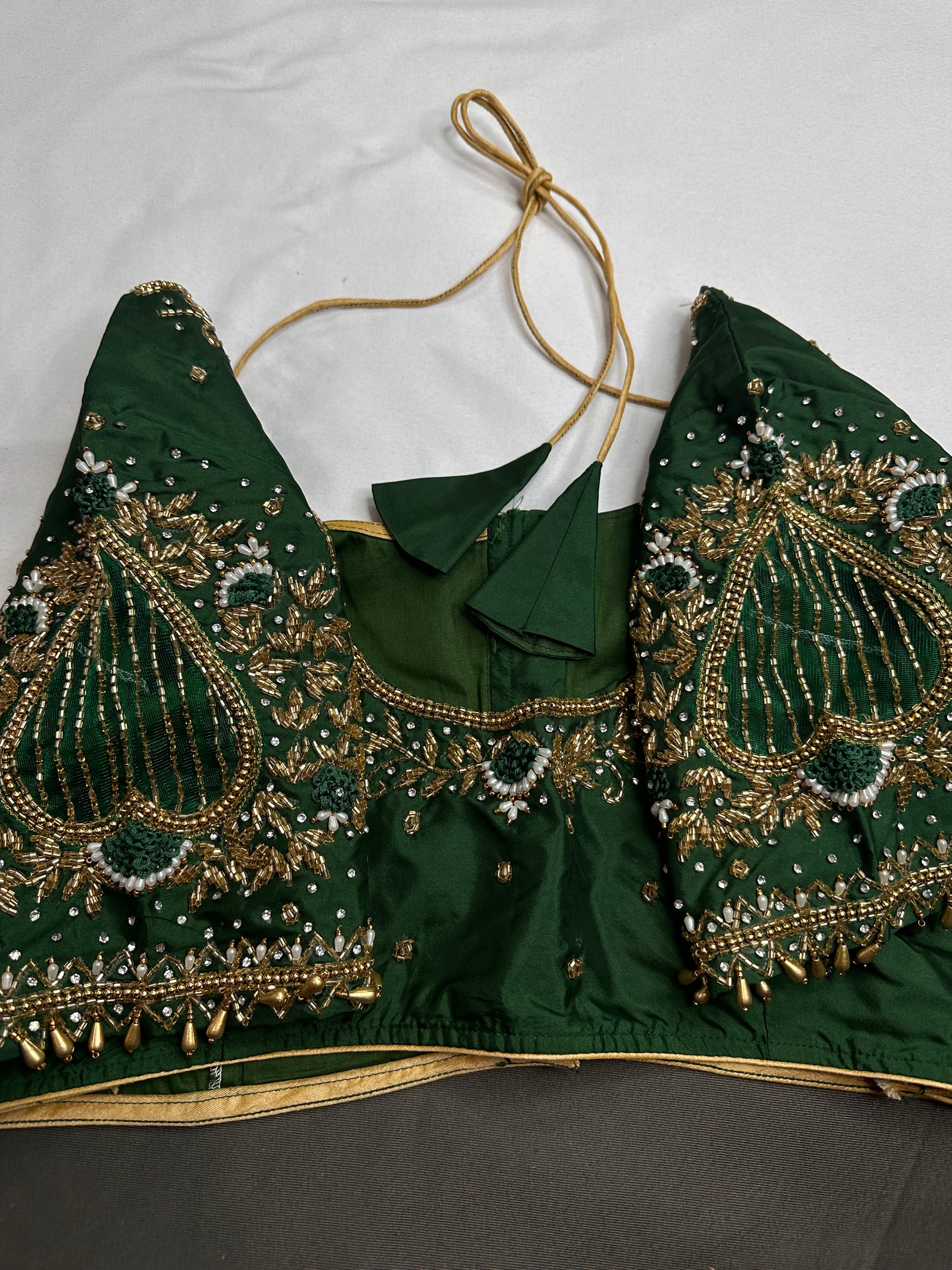 Green Net Silk Maggam Aari Blouse - 