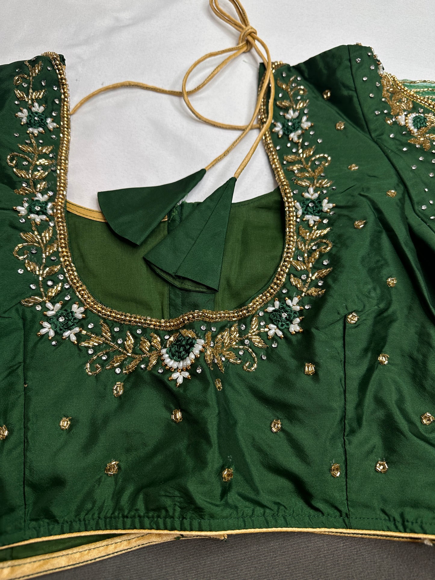Green Net Silk Maggam Aari Blouse - 