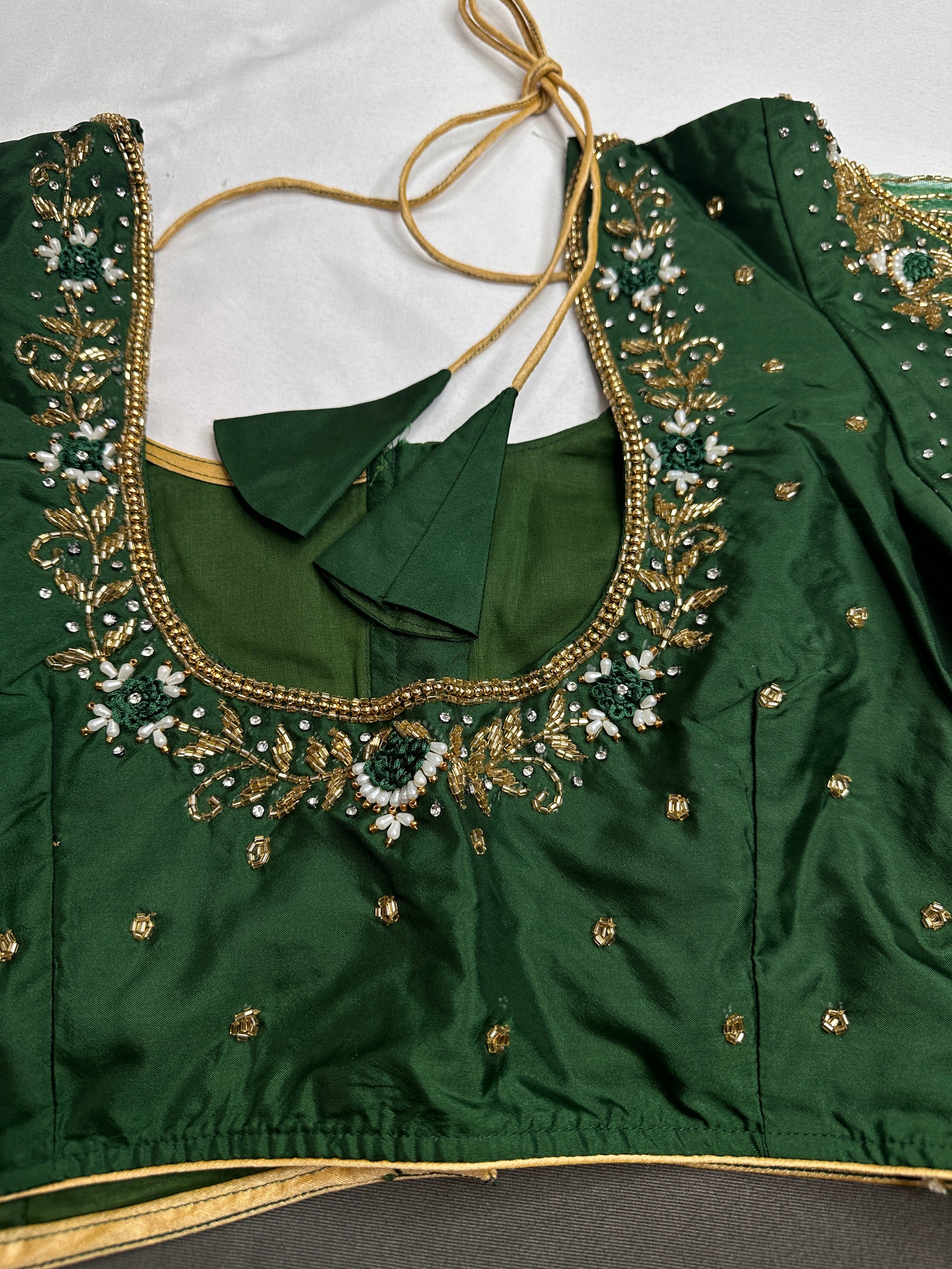 Green Net Silk Maggam Aari Blouse - 