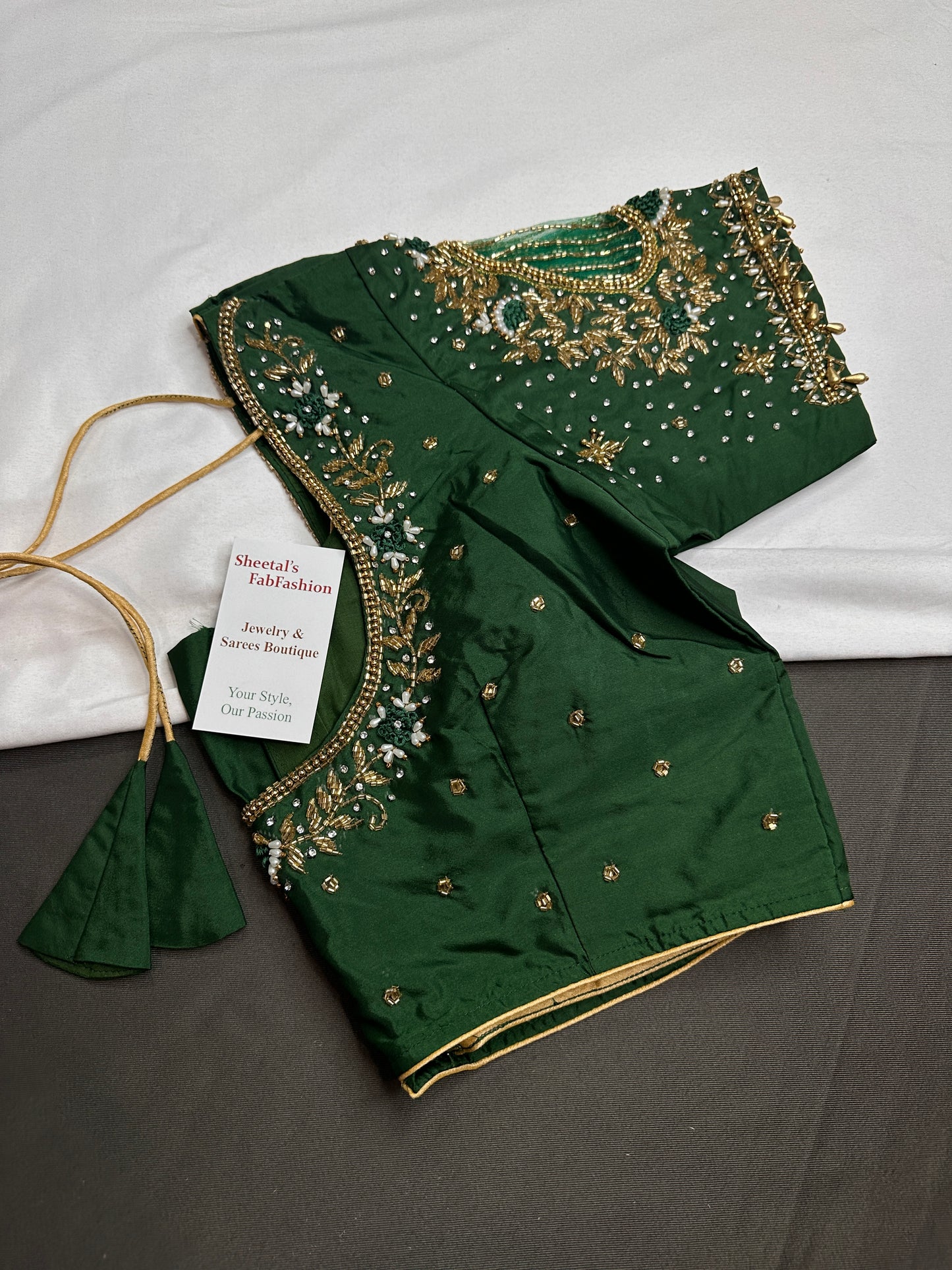 Green Net Silk Maggam Aari Blouse - 