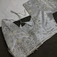Silver Silk Maggam Aari Pearl Work Blouse - 