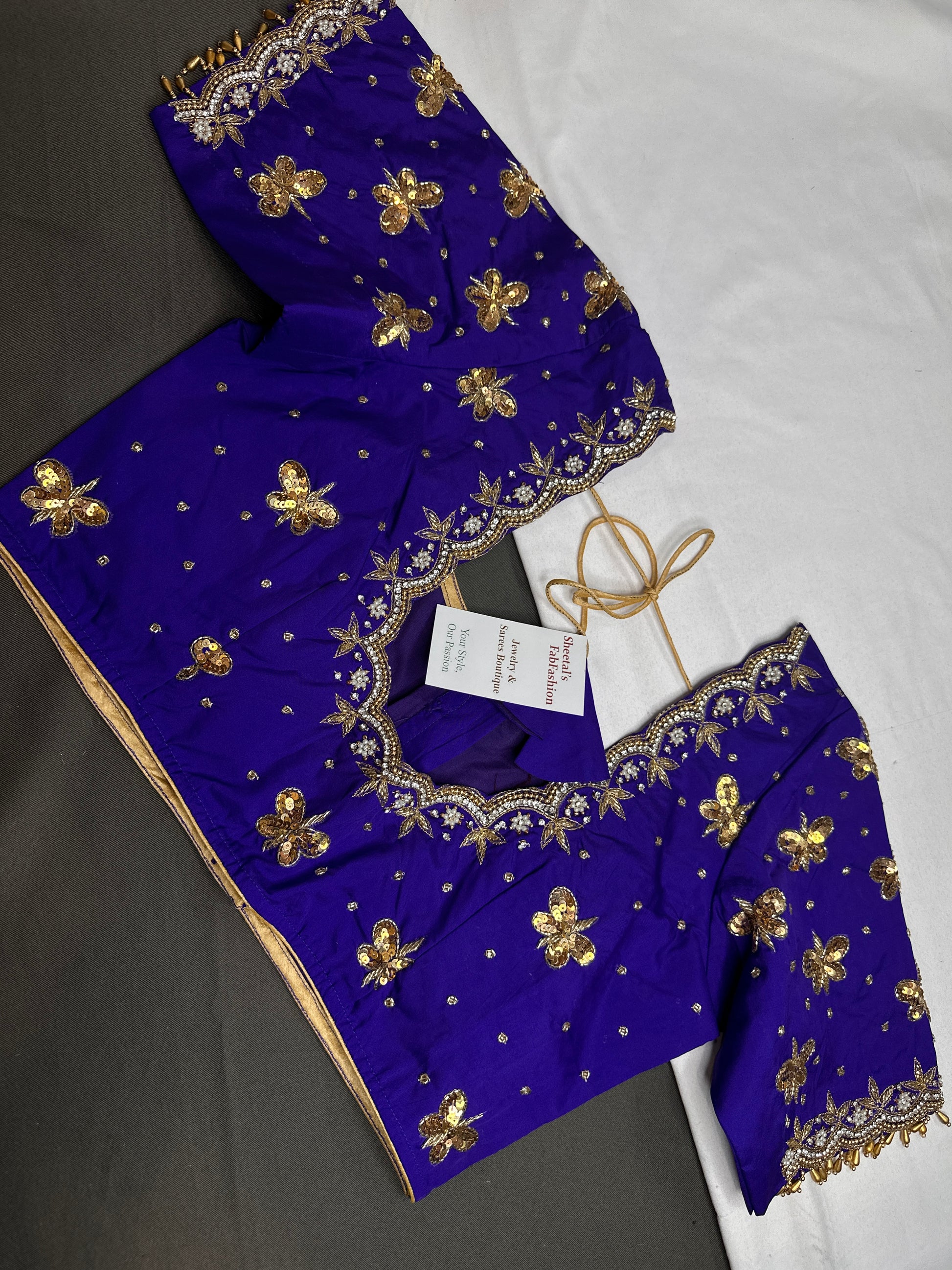 Blue Butterfly Maggam Aari Work Blouse - 