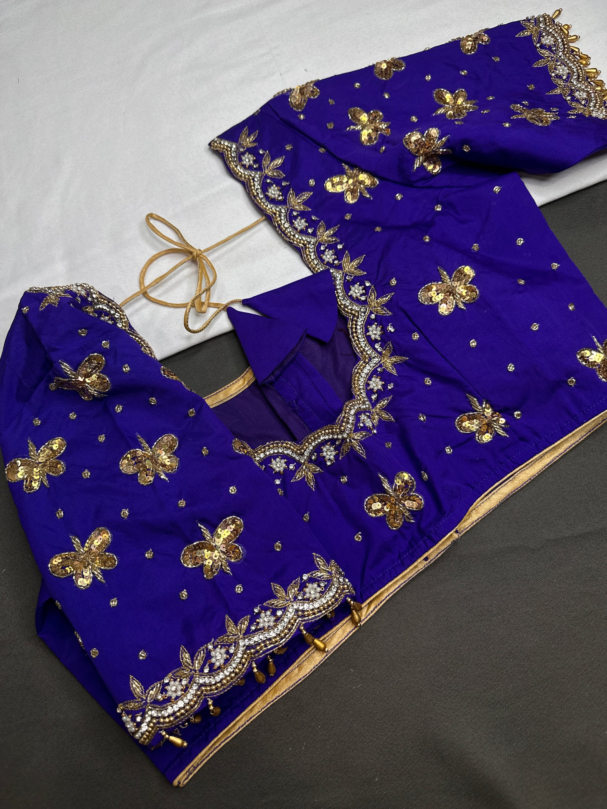 Blue Butterfly Maggam Aari Work Blouse - 