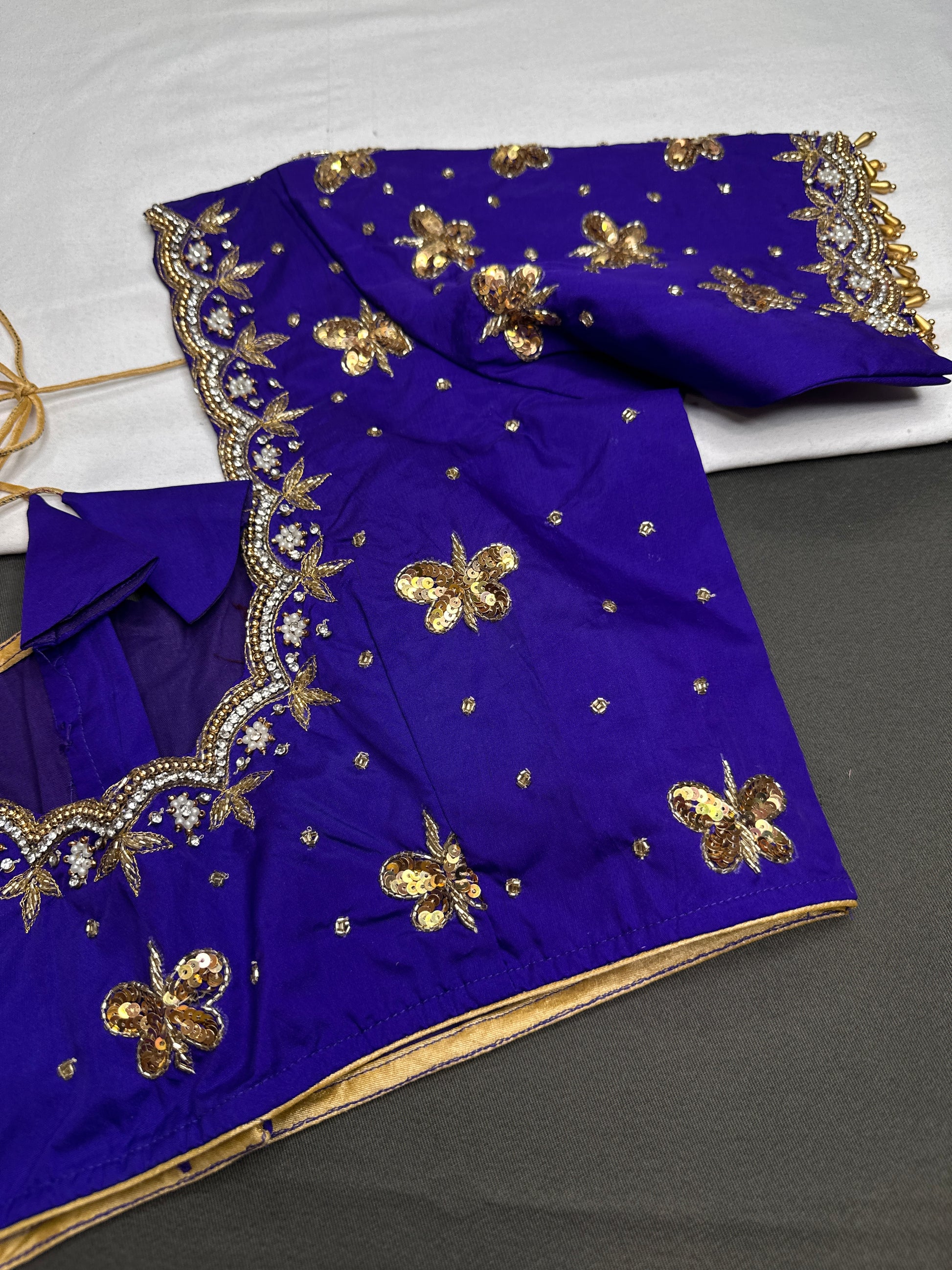Blue Butterfly Maggam Aari Work Blouse - 