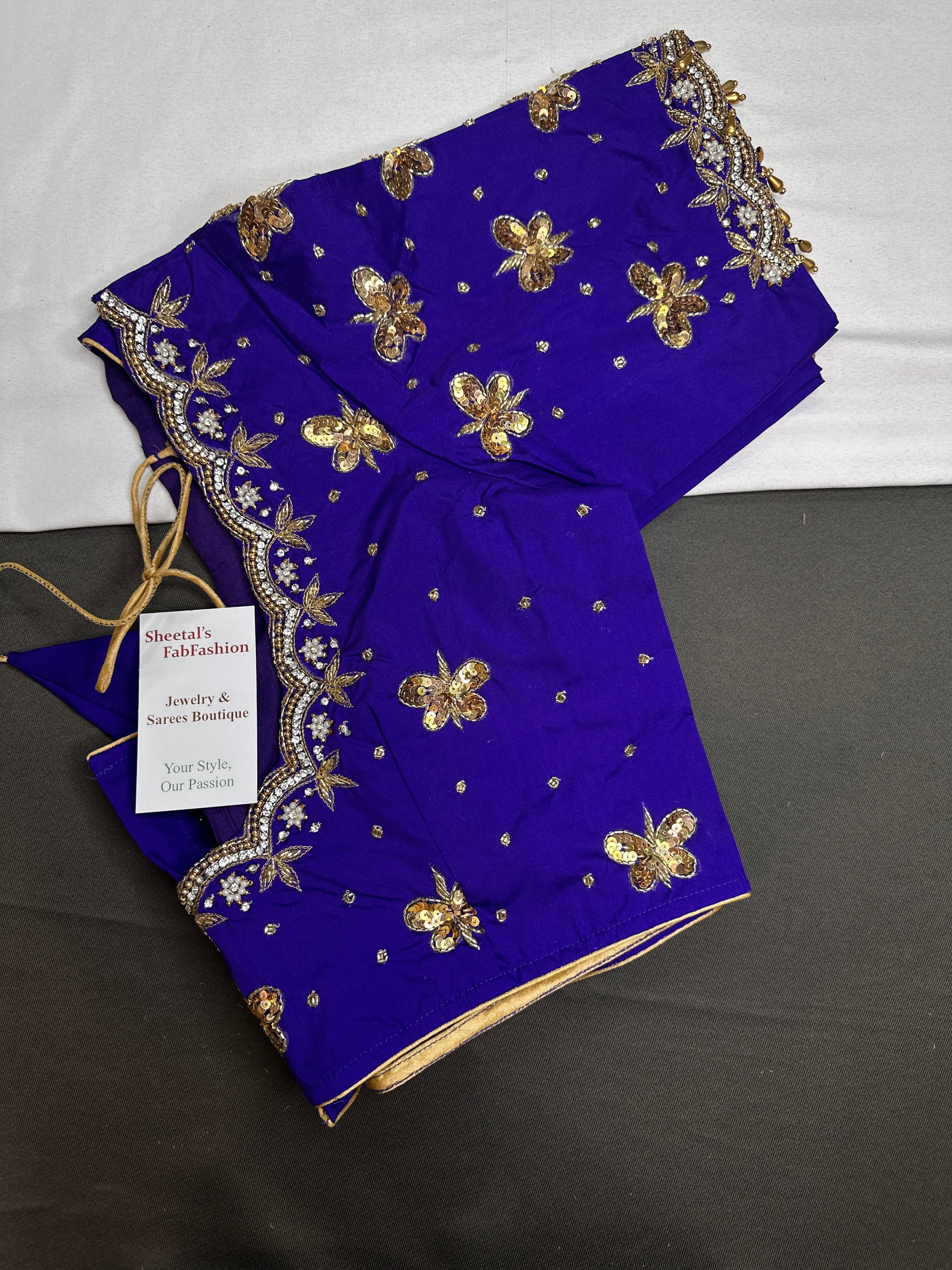 Blue Butterfly Maggam Aari Work Blouse - 