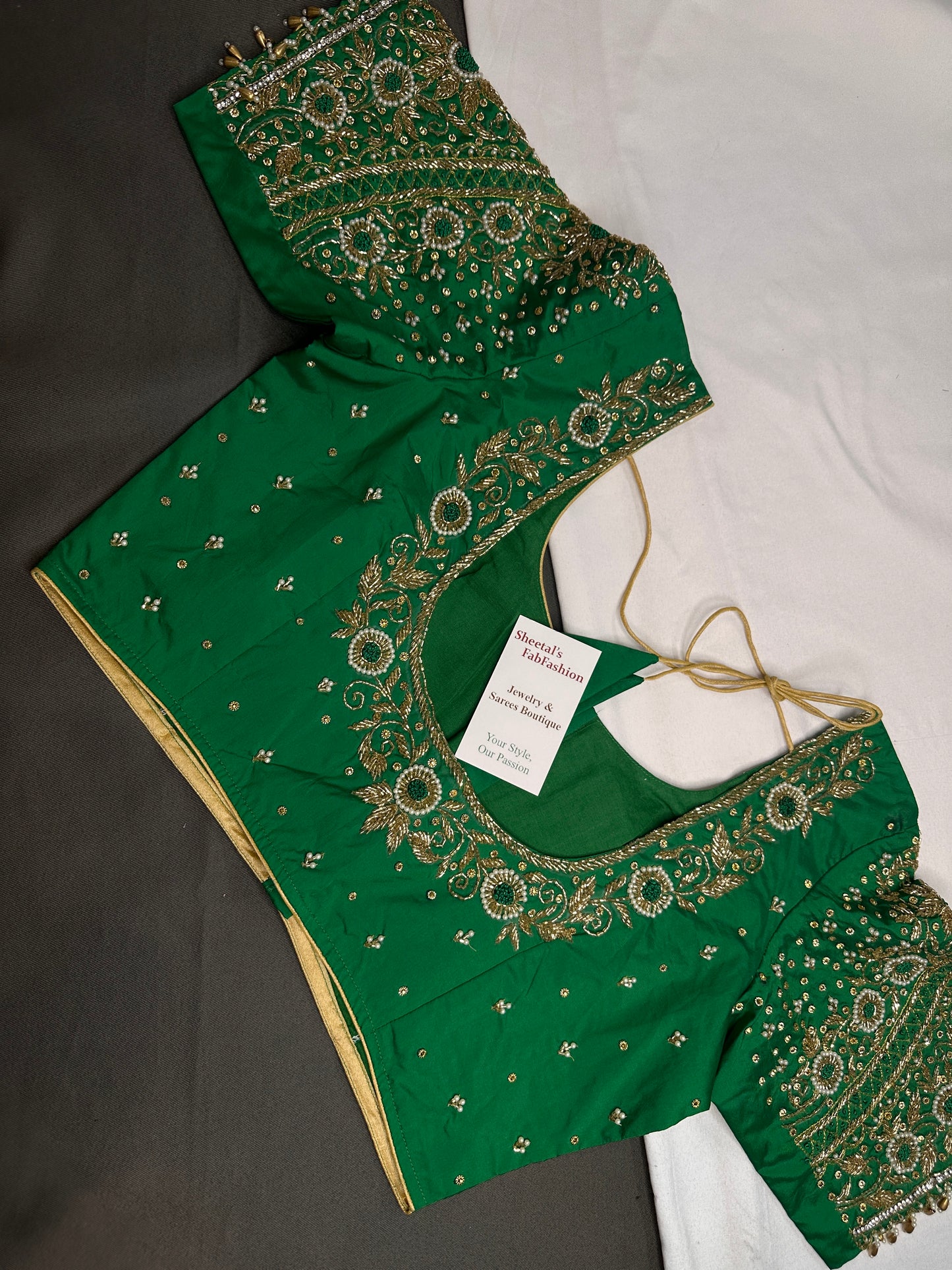 Green Pattu Silk Maggam Aari Blouse - 