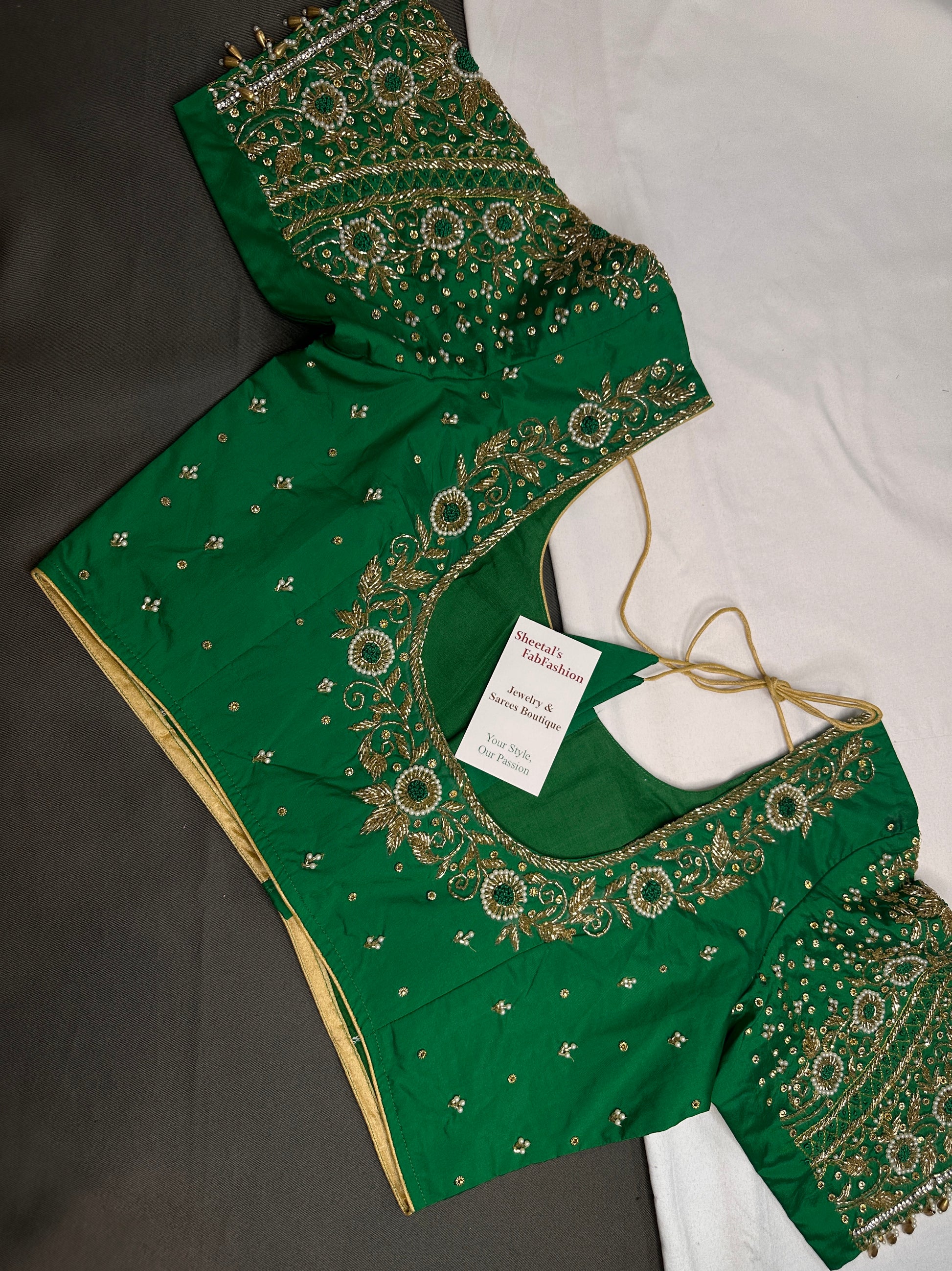 Green Pattu Silk Maggam Aari Blouse - 