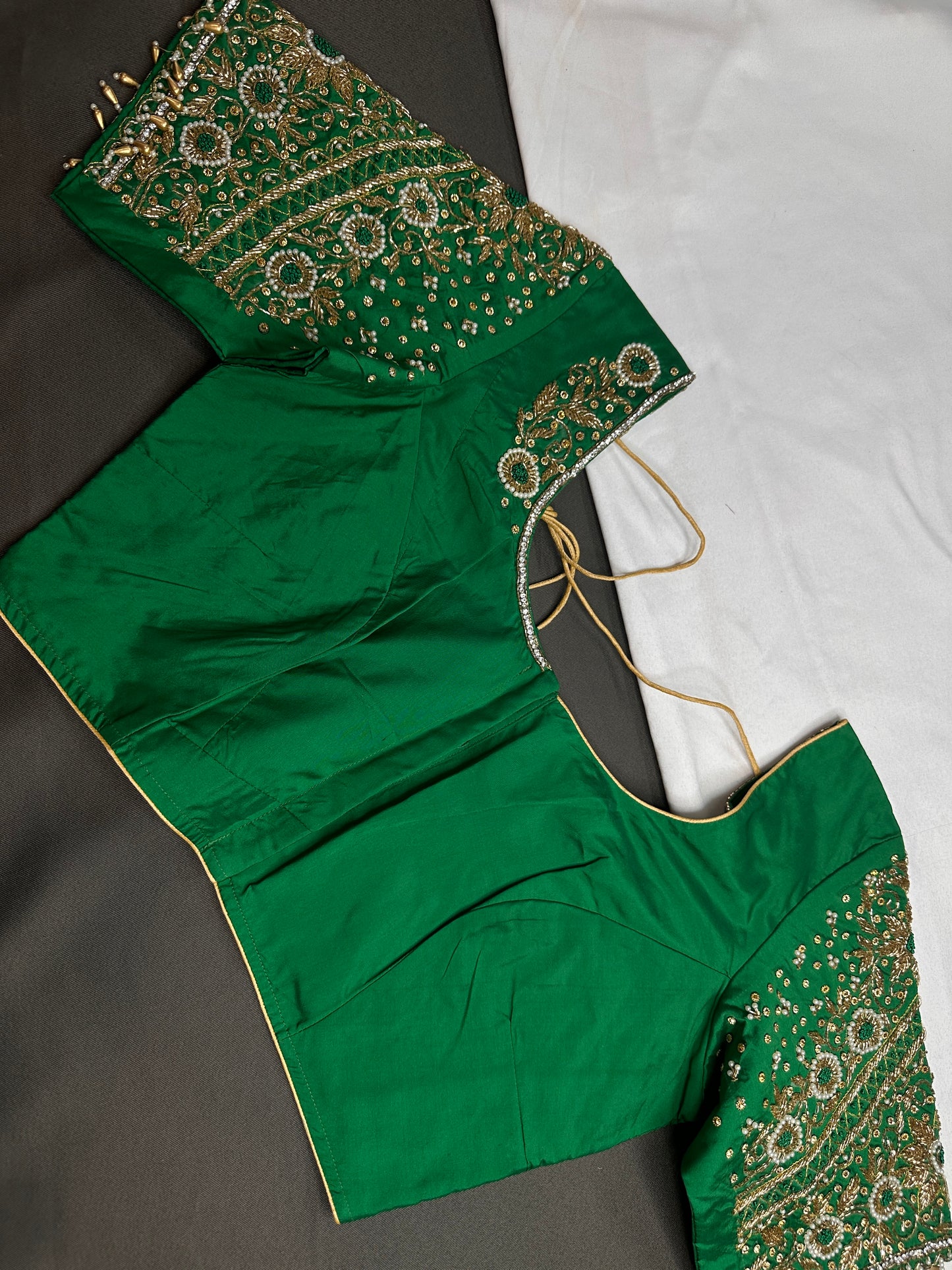 Green Pattu Silk Maggam Aari Blouse - 