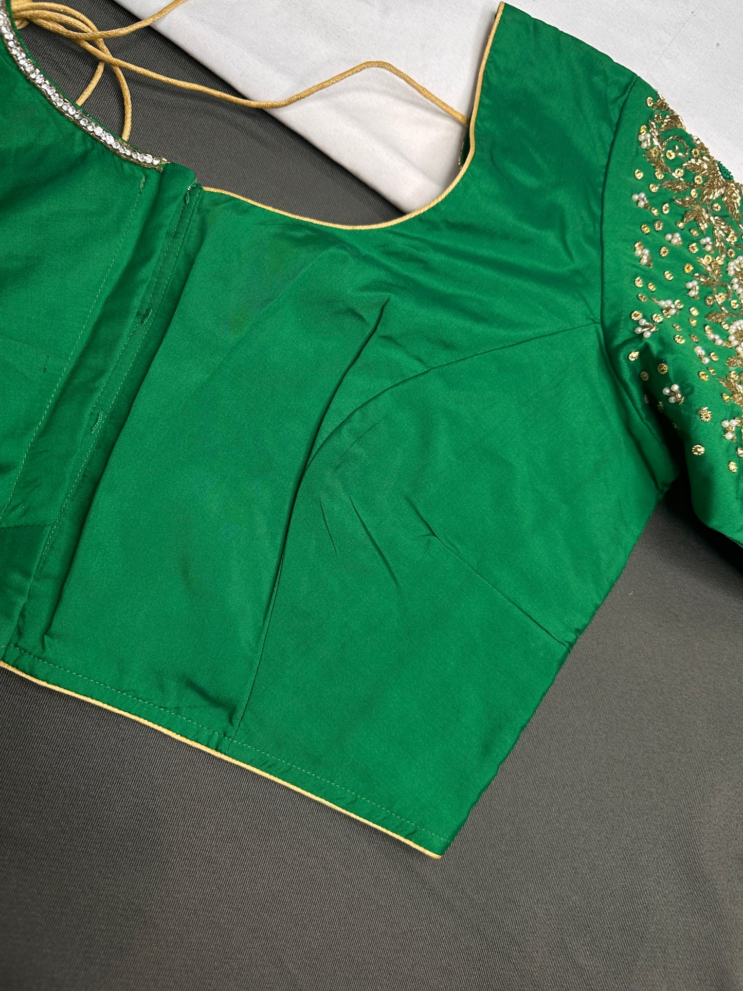 Green Pattu Silk Maggam Aari Blouse - 