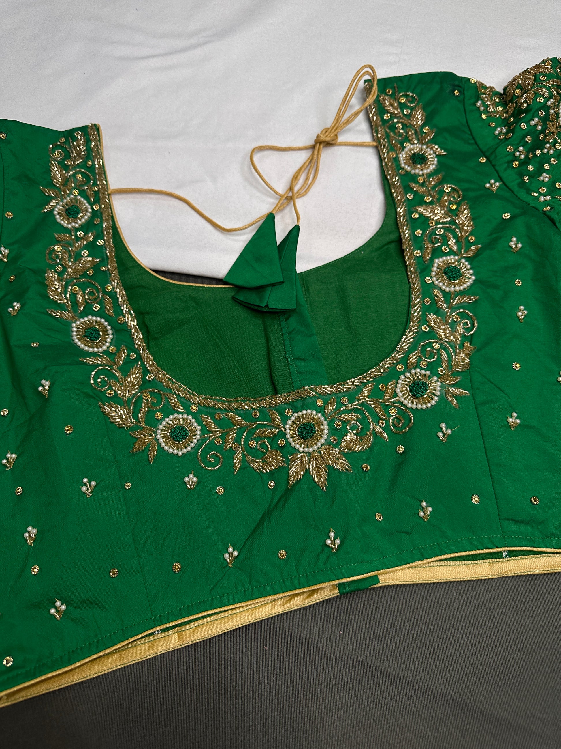 Green Pattu Silk Maggam Aari Blouse - 