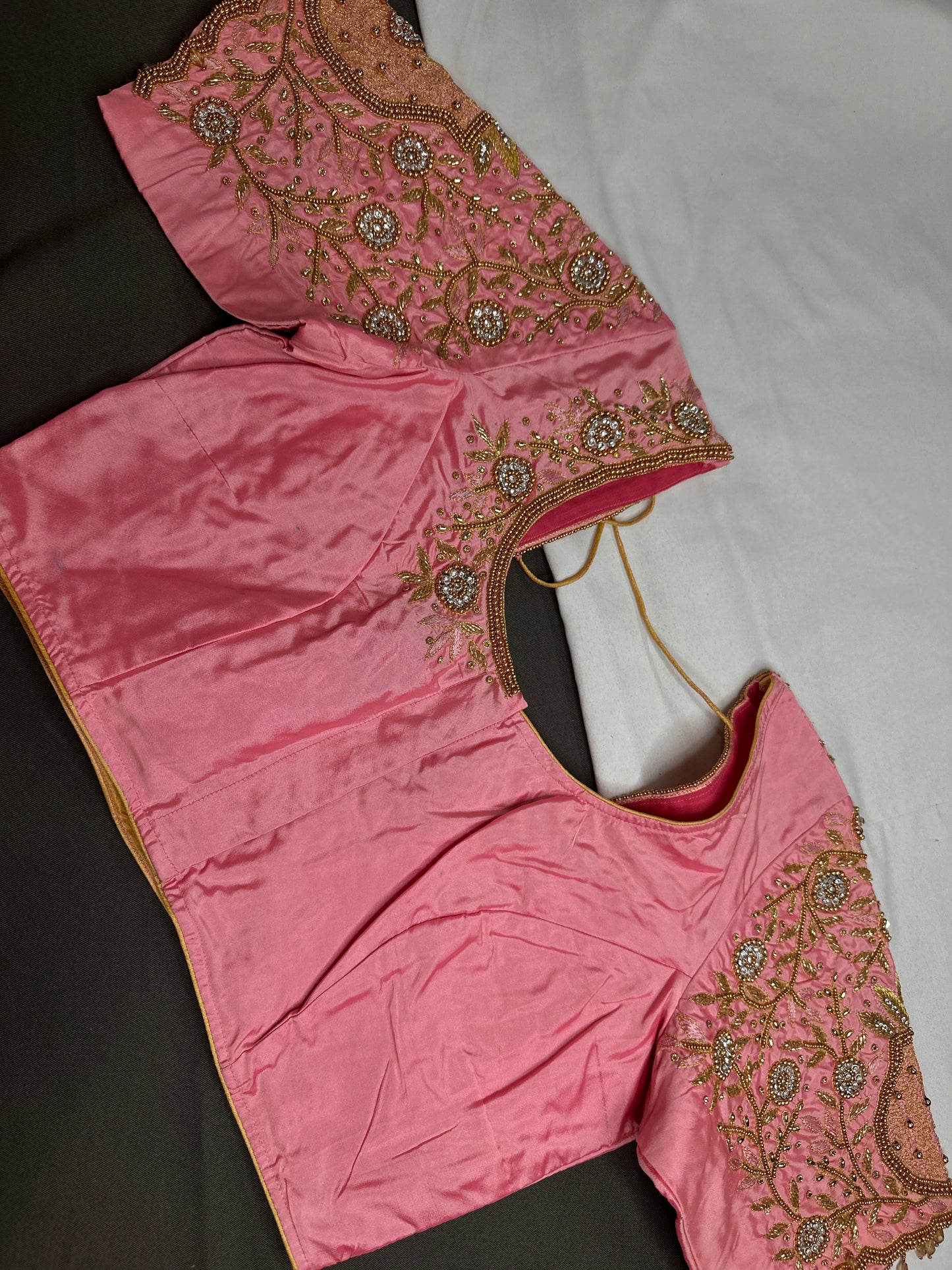 Pink Pattu Silk Maggam Aari Blouse - 
