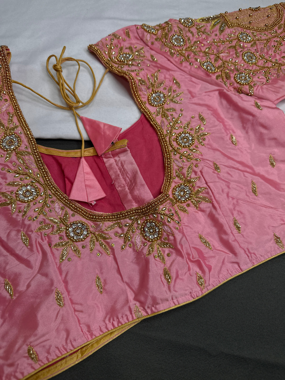 Pink Pattu Silk Maggam Aari Blouse - 