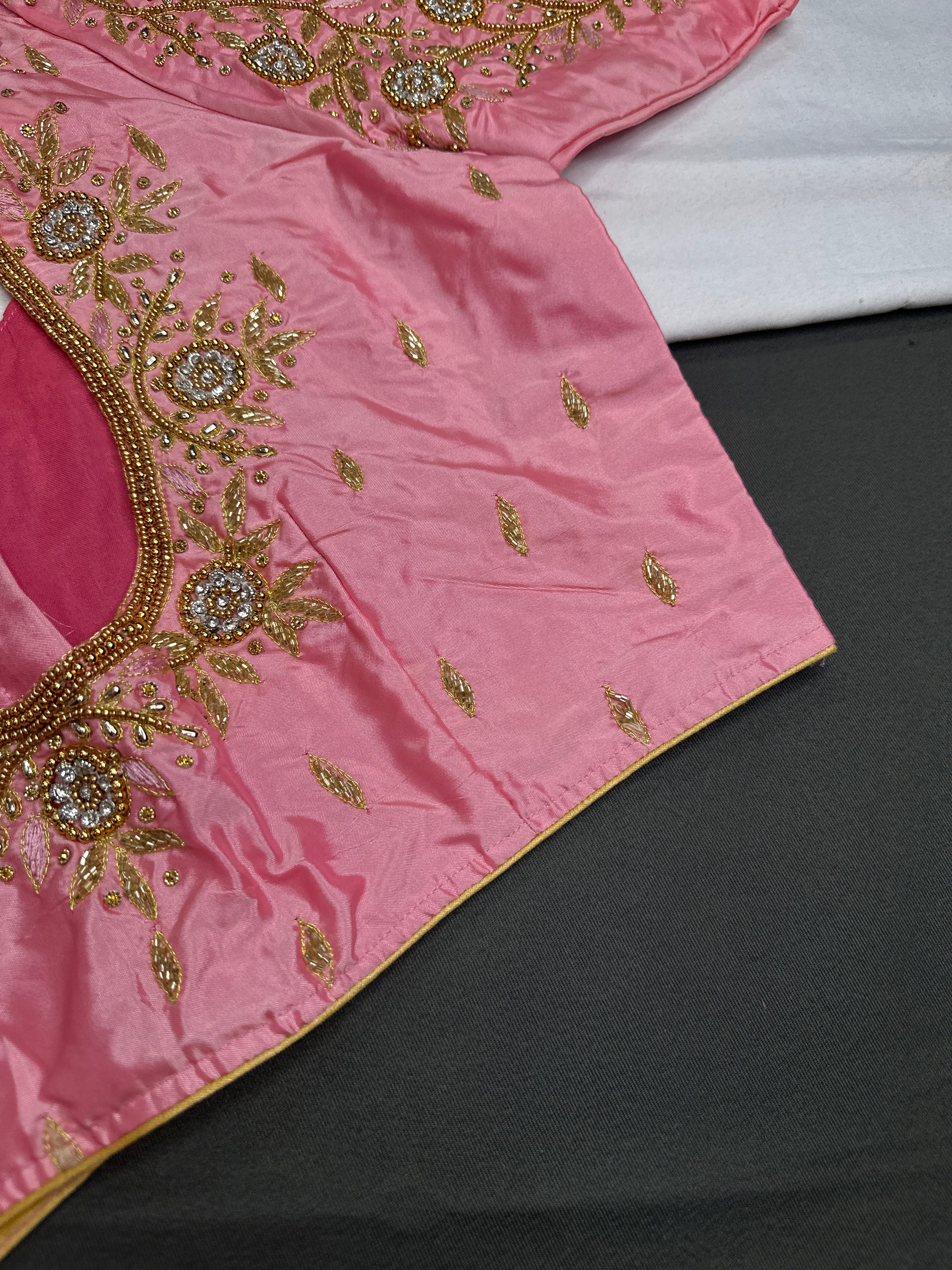Pink Pattu Silk Maggam Aari Blouse - 
