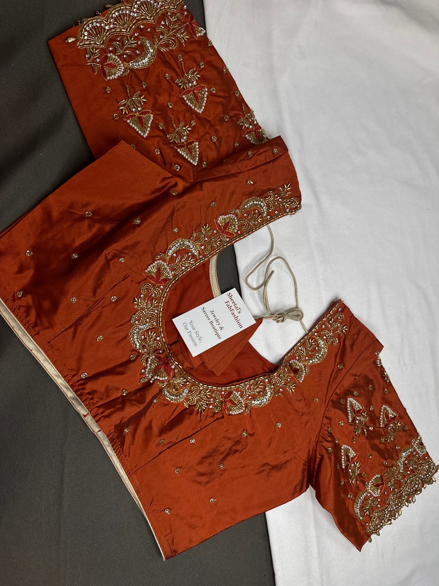Rust Brown Pattu Silk Maggam Aari Blouse - 