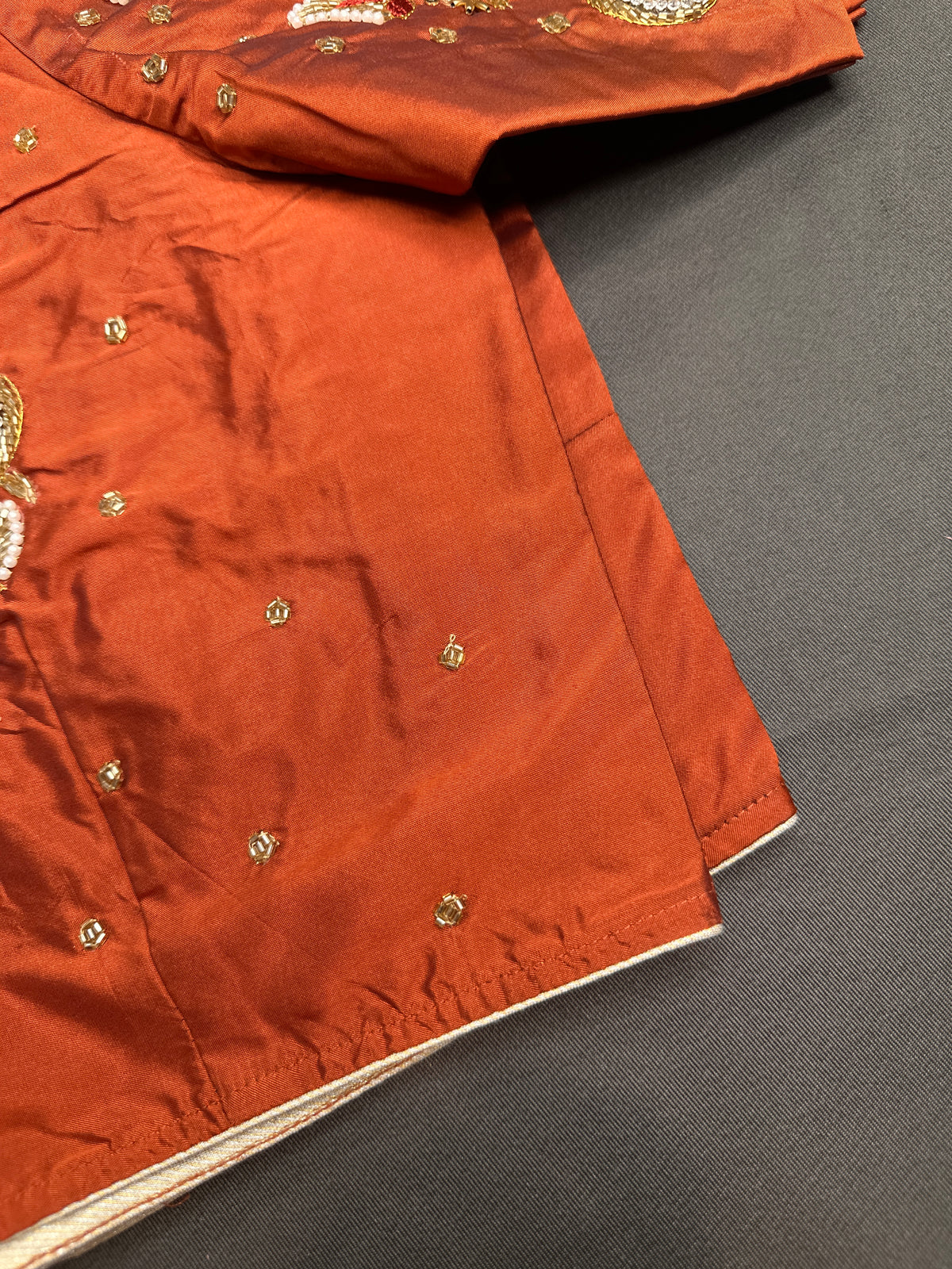 Rust Brown Pattu Silk Maggam Aari Blouse - 