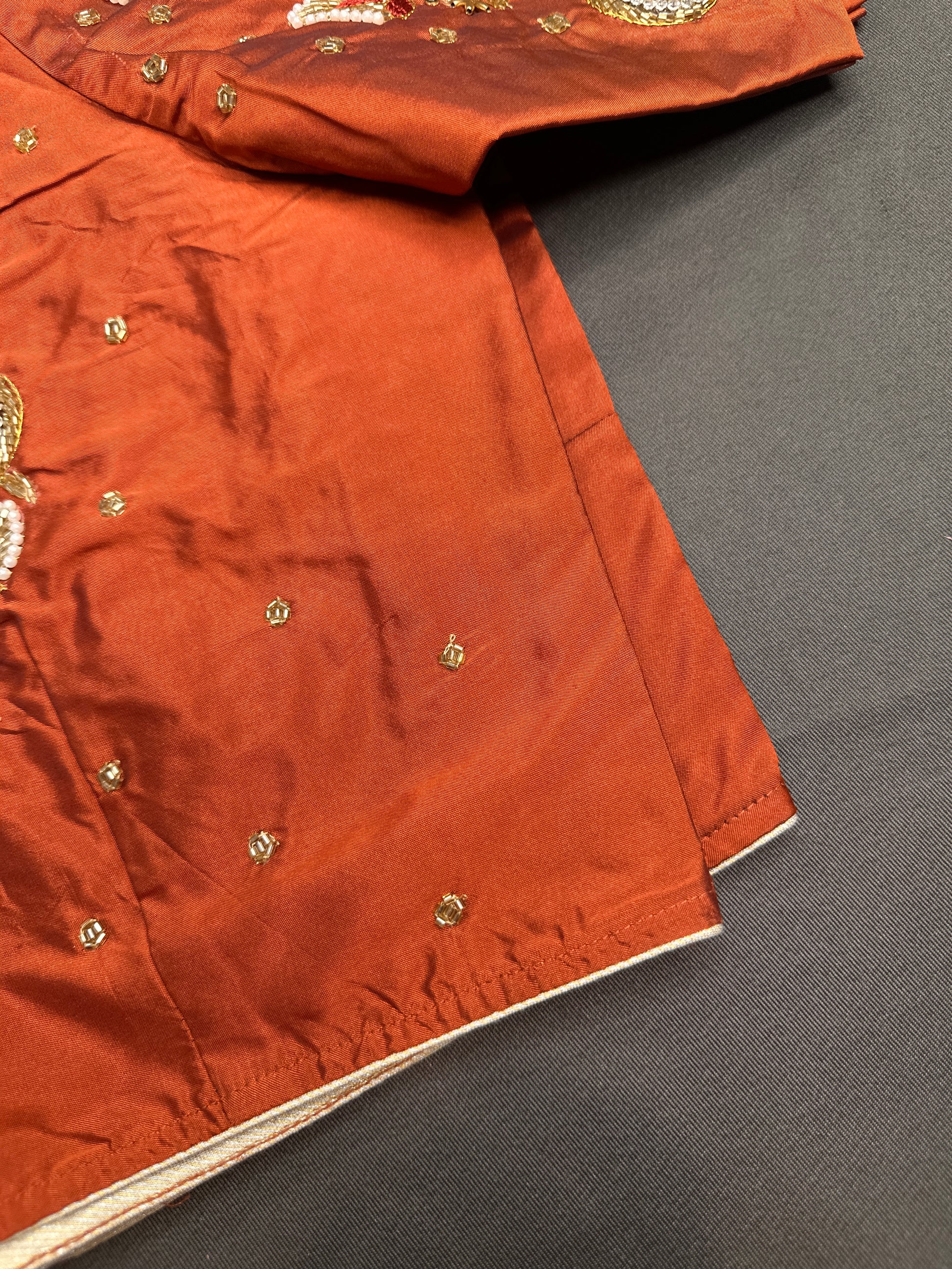 Rust Brown Pattu Silk Maggam Aari Blouse - 