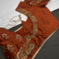 Rust Brown Pattu Silk Maggam Aari Blouse - 