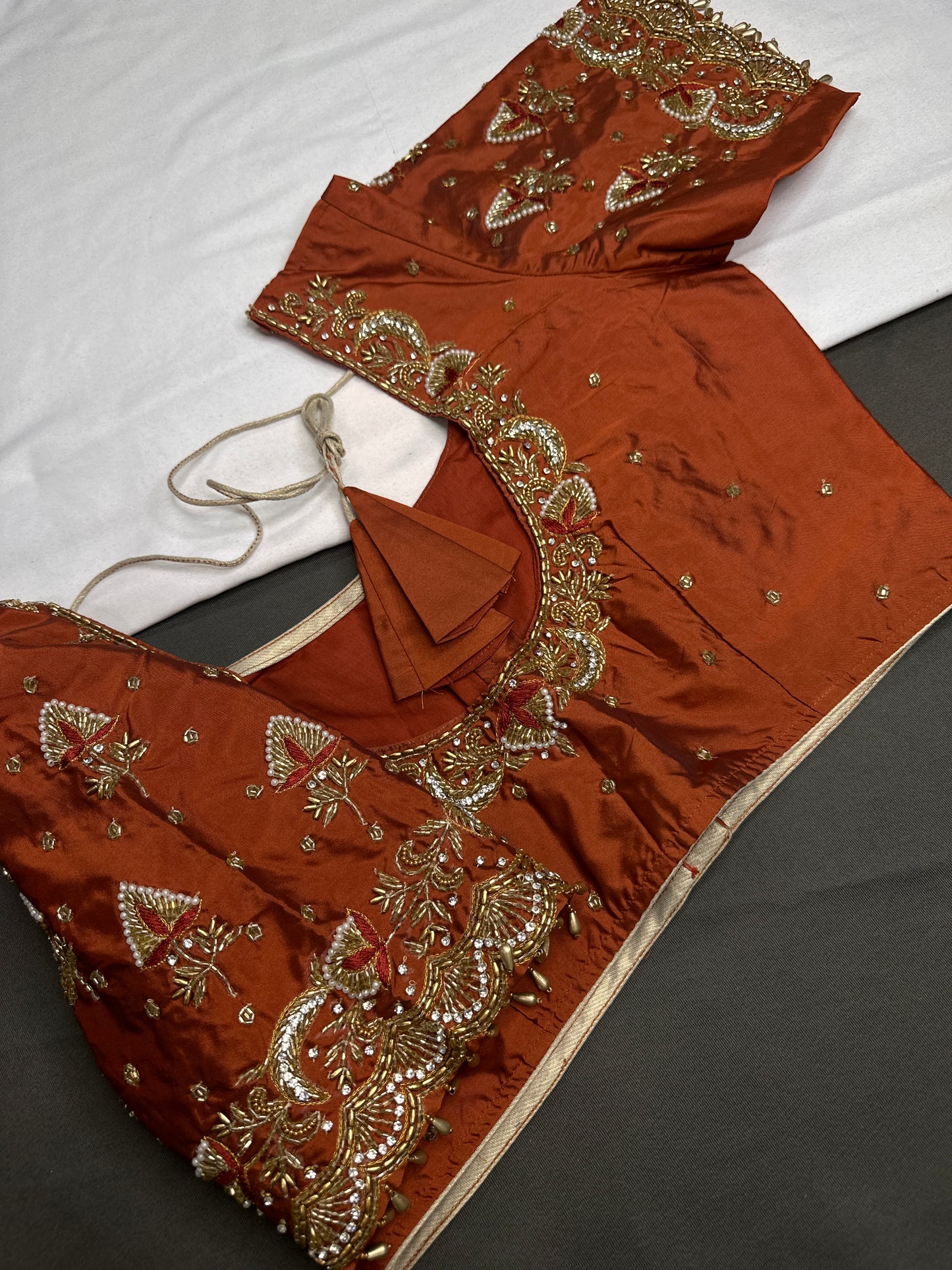 Rust Brown Pattu Silk Maggam Aari Blouse - 