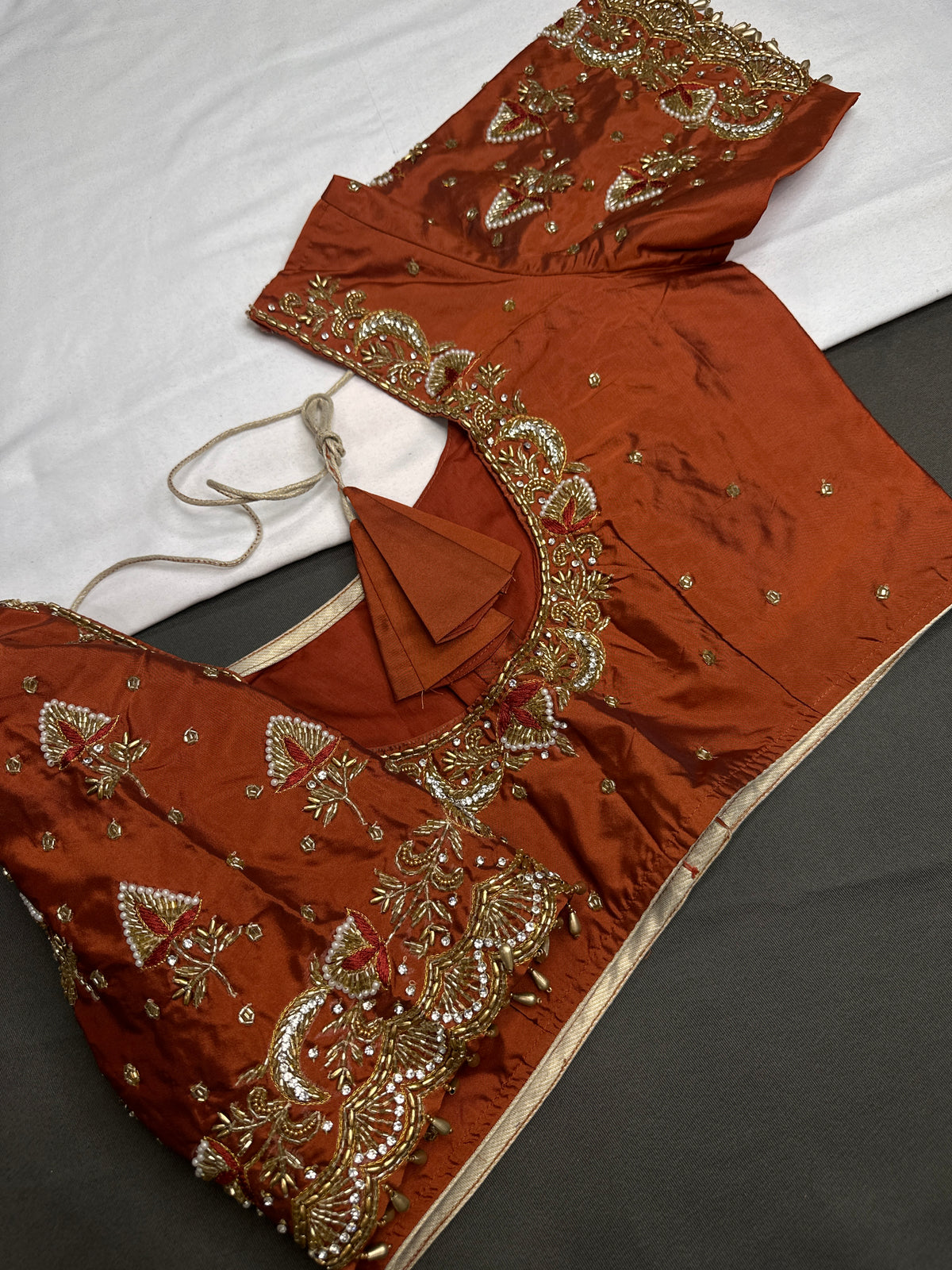 Rust Brown Pattu Silk Maggam Aari Blouse - 