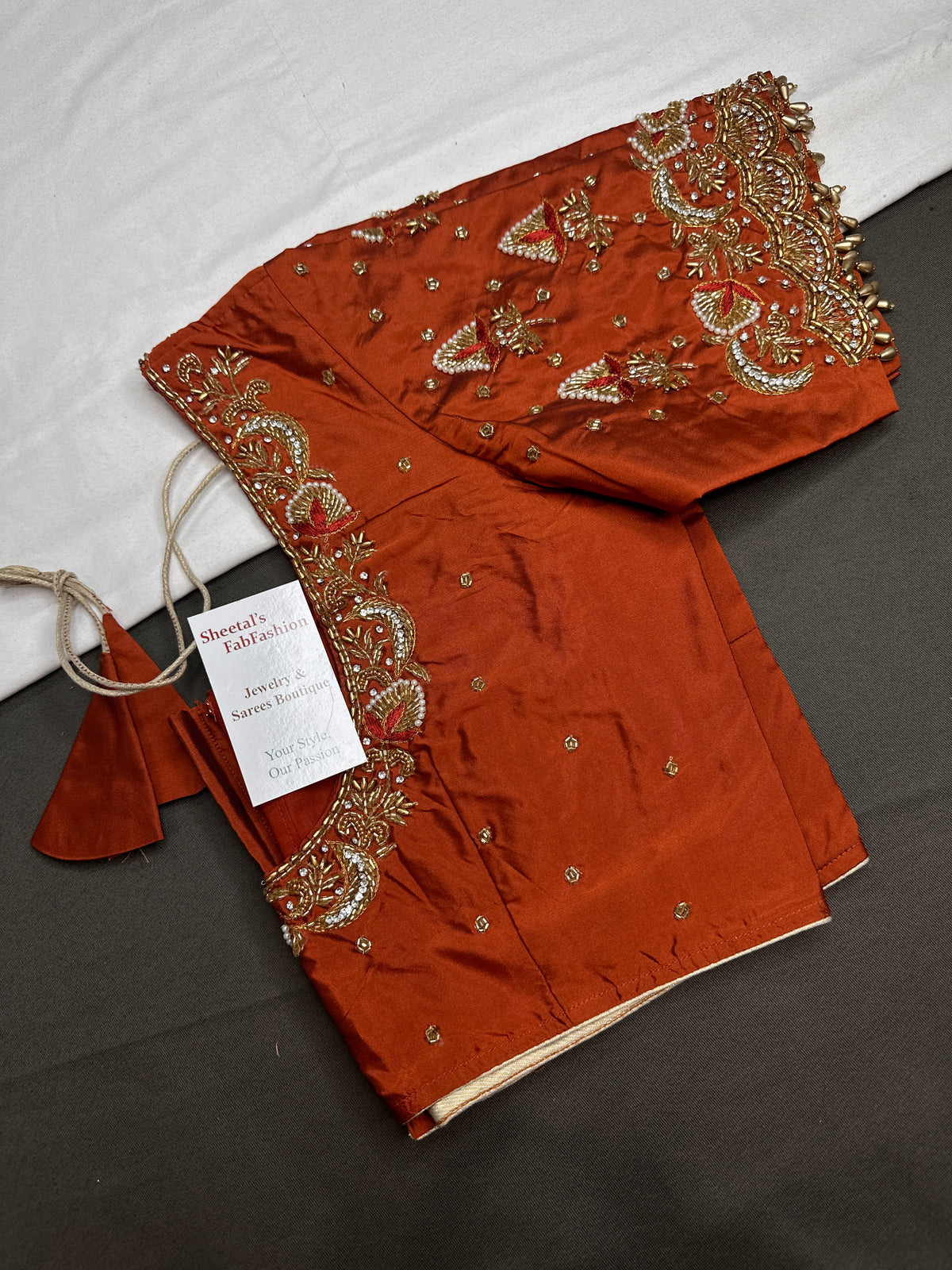 Rust Brown Pattu Silk Maggam Aari Blouse - 