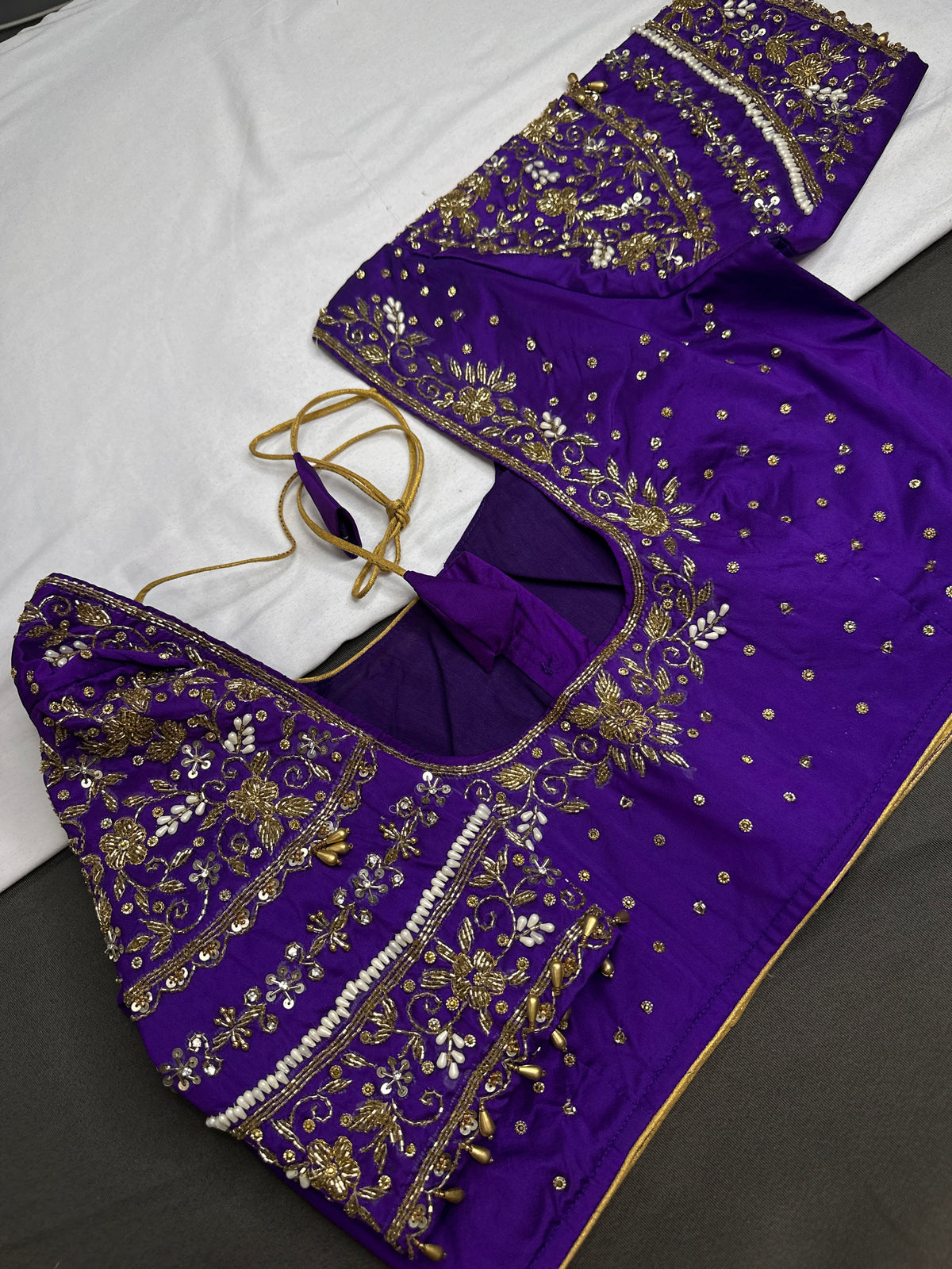 Purple Silk Maggam Aari Work Blouse - 
