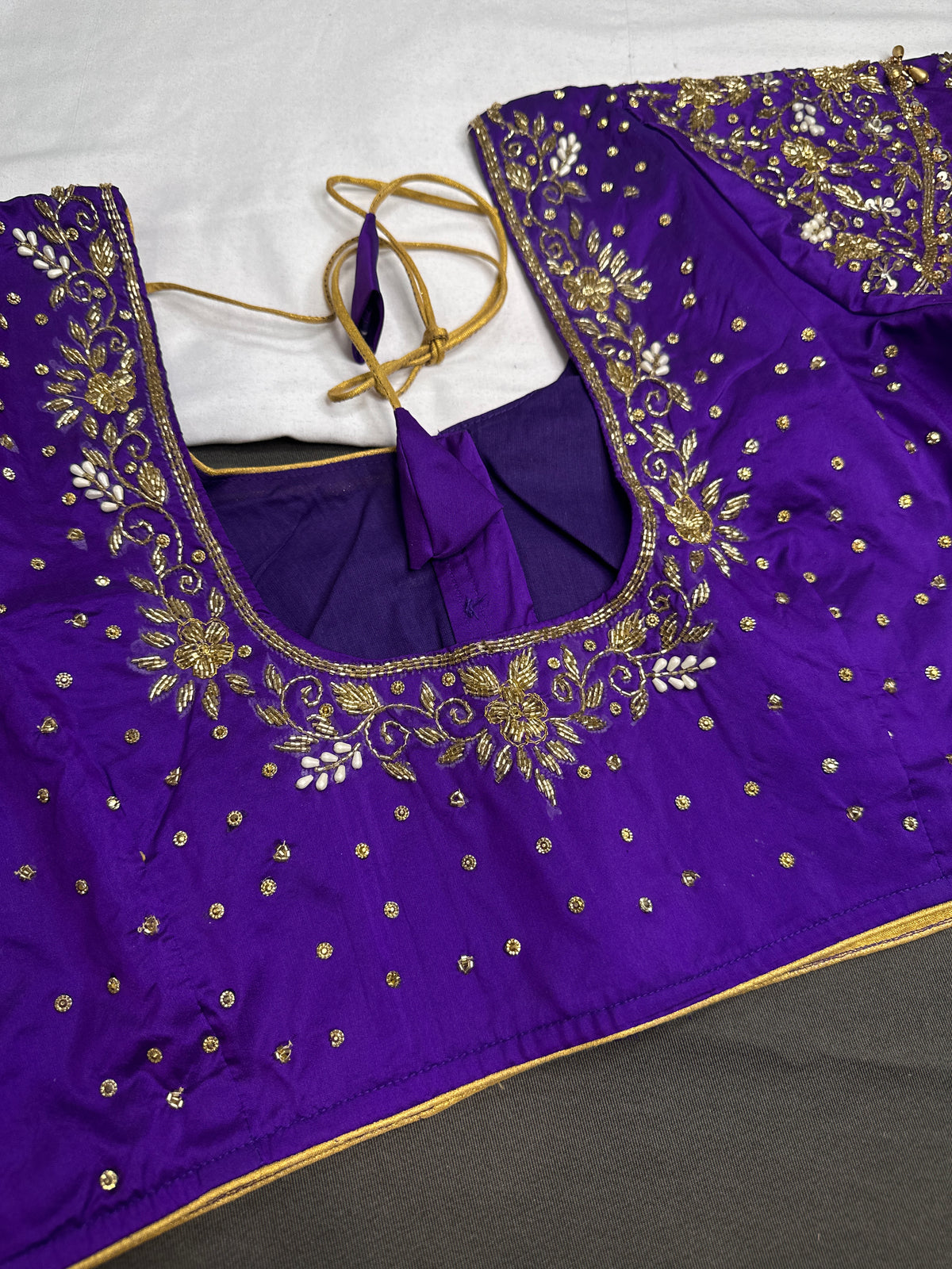 Purple Silk Maggam Aari Work Blouse - 