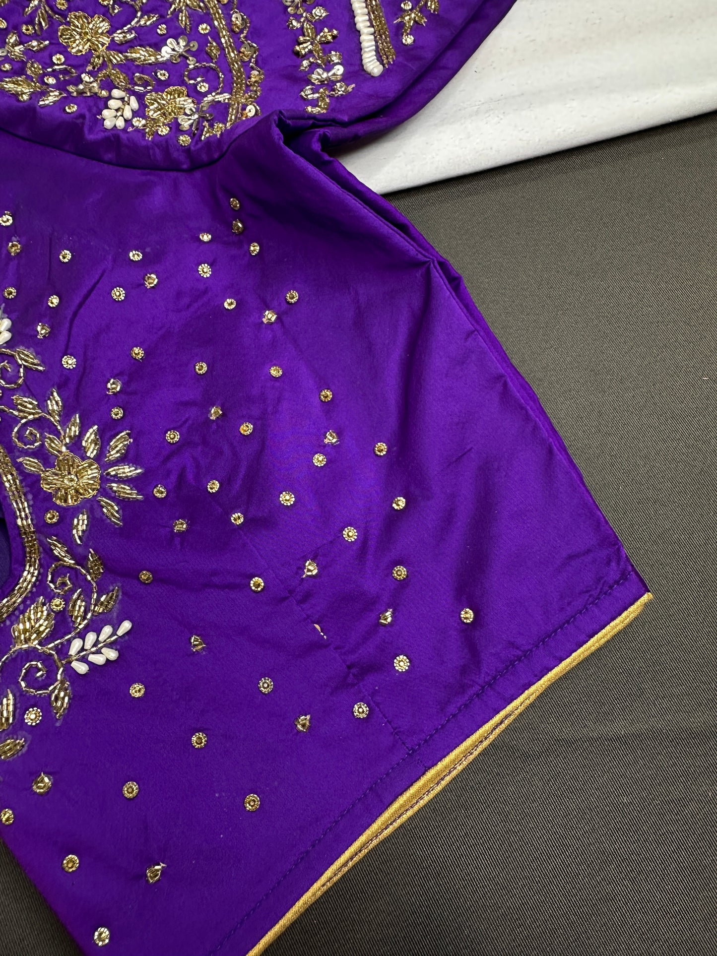 Purple Silk Maggam Aari Work Blouse - 
