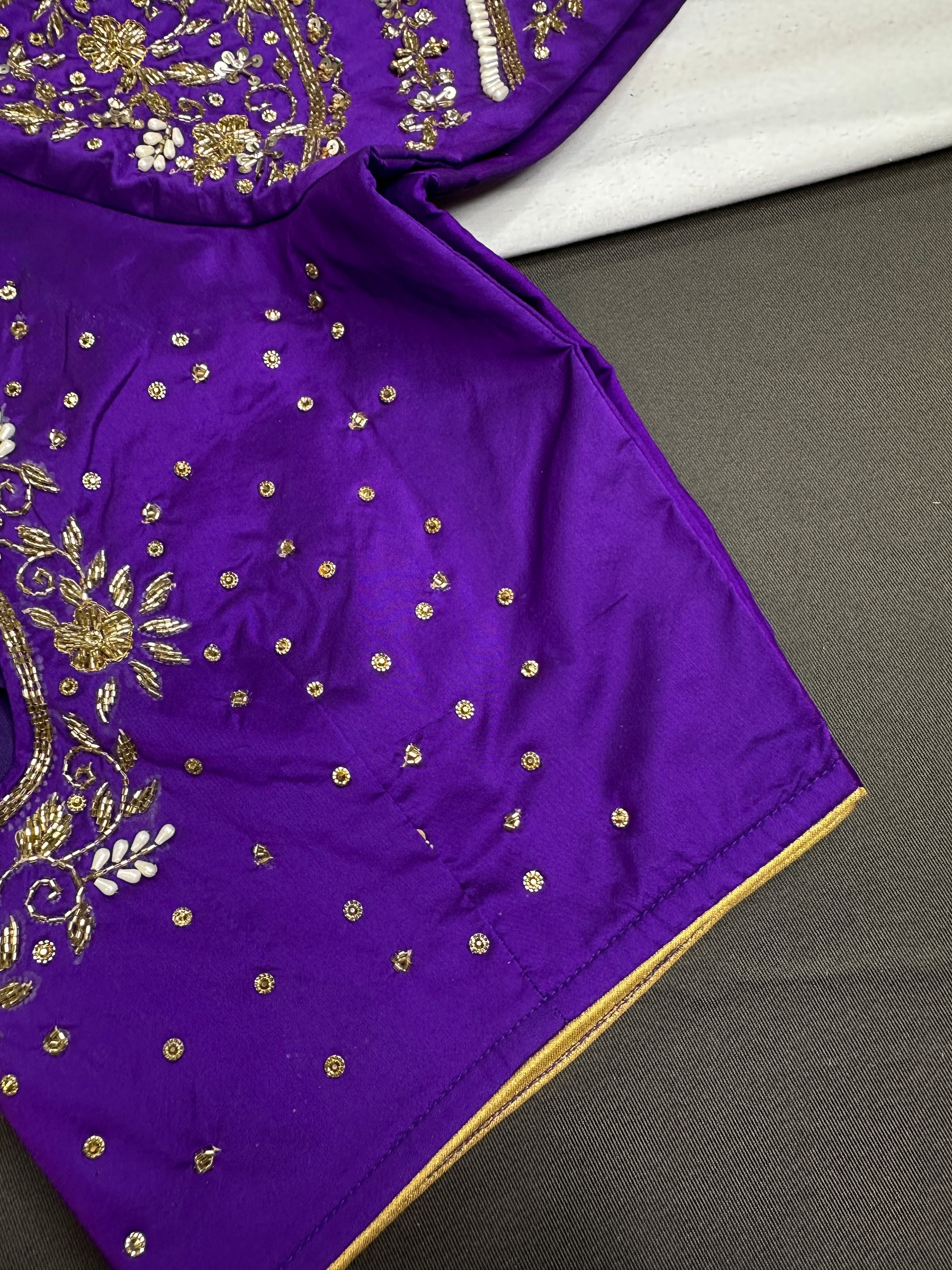 Purple Silk Maggam Aari Work Blouse - 