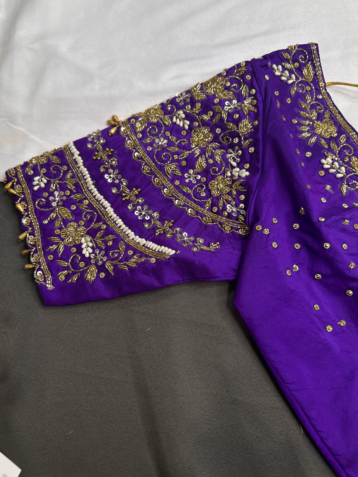 Purple Silk Maggam Aari Work Blouse - 