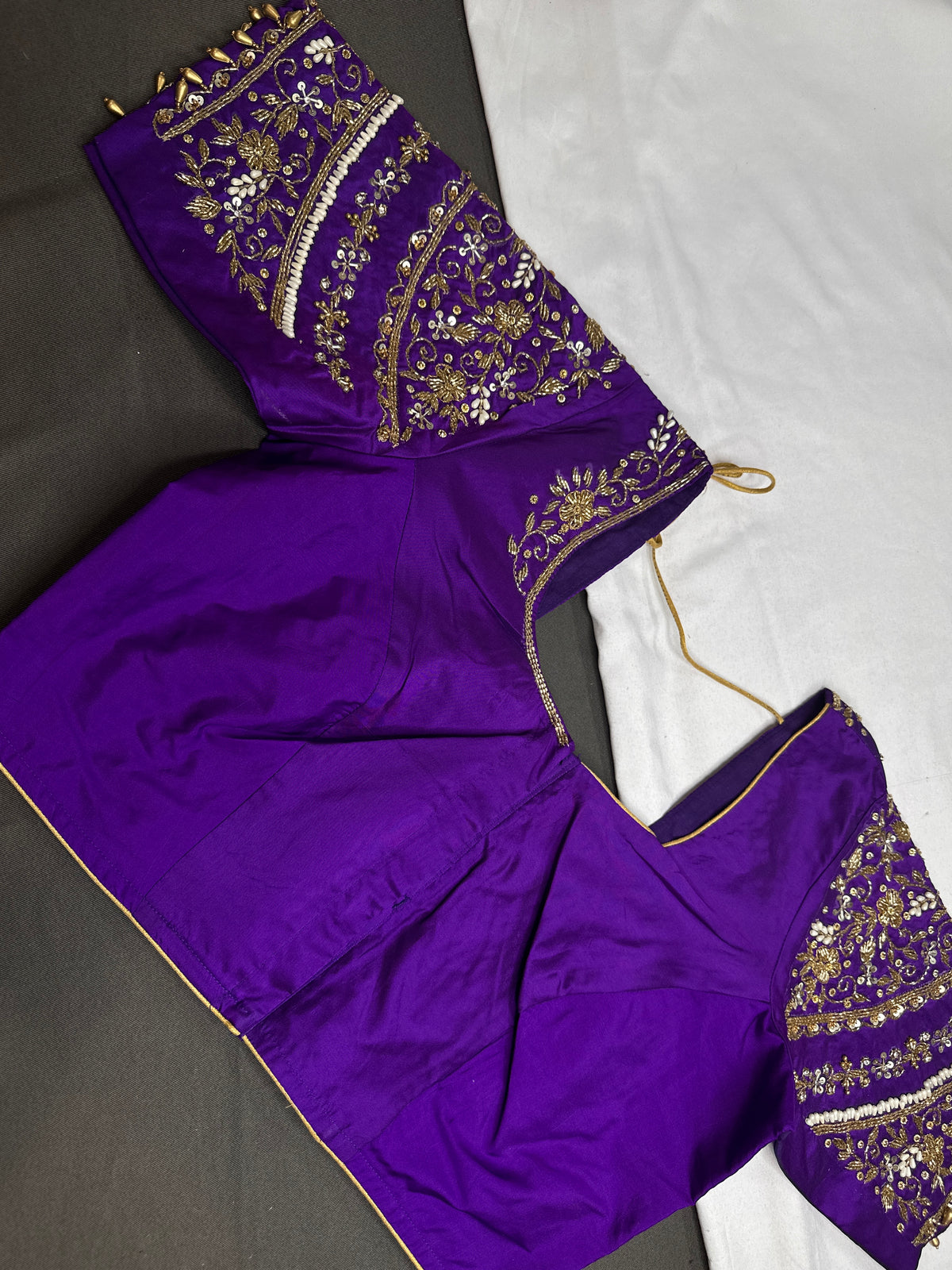 Purple Silk Maggam Aari Work Blouse - 