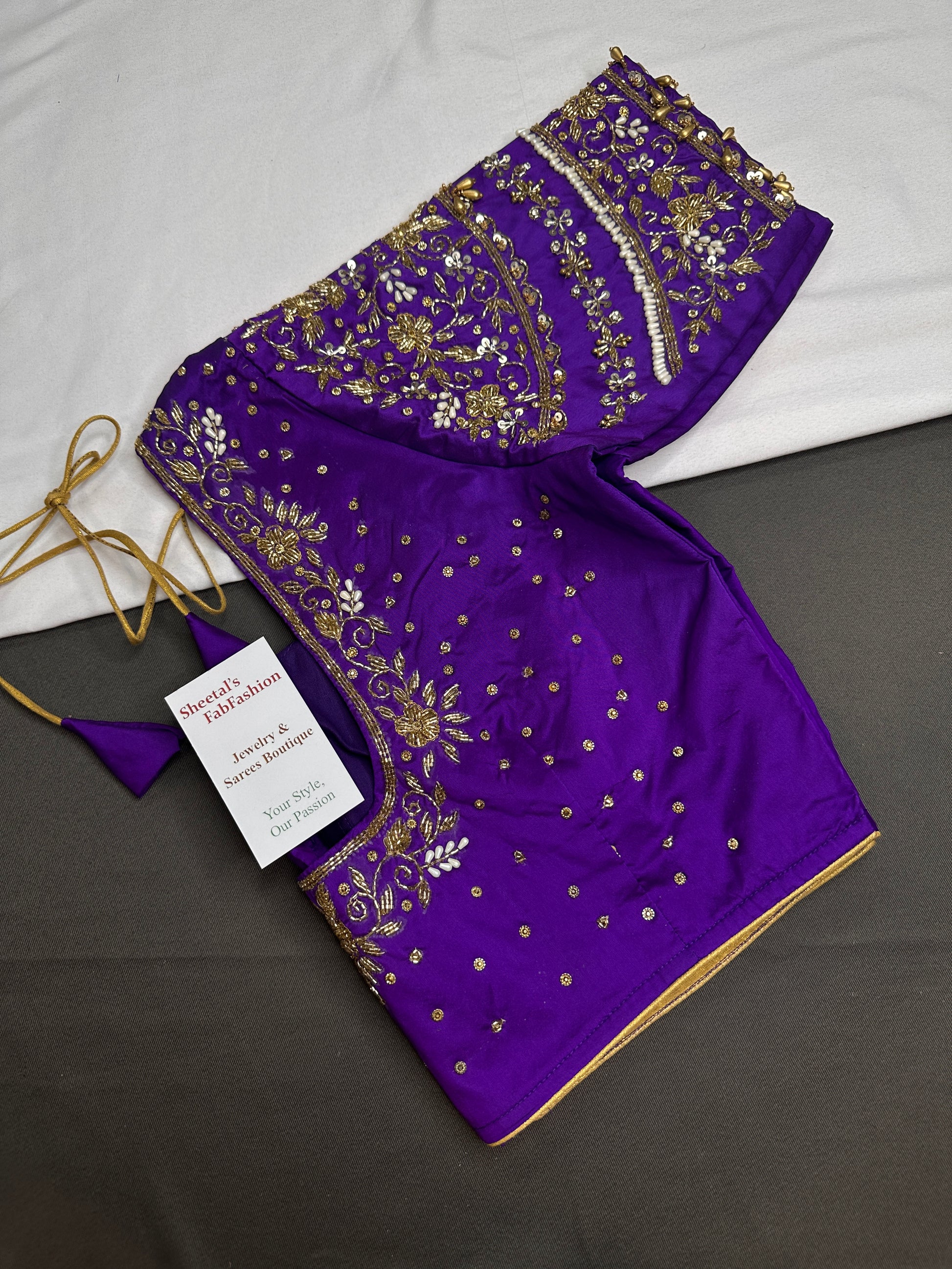 Purple Silk Maggam Aari Work Blouse - 