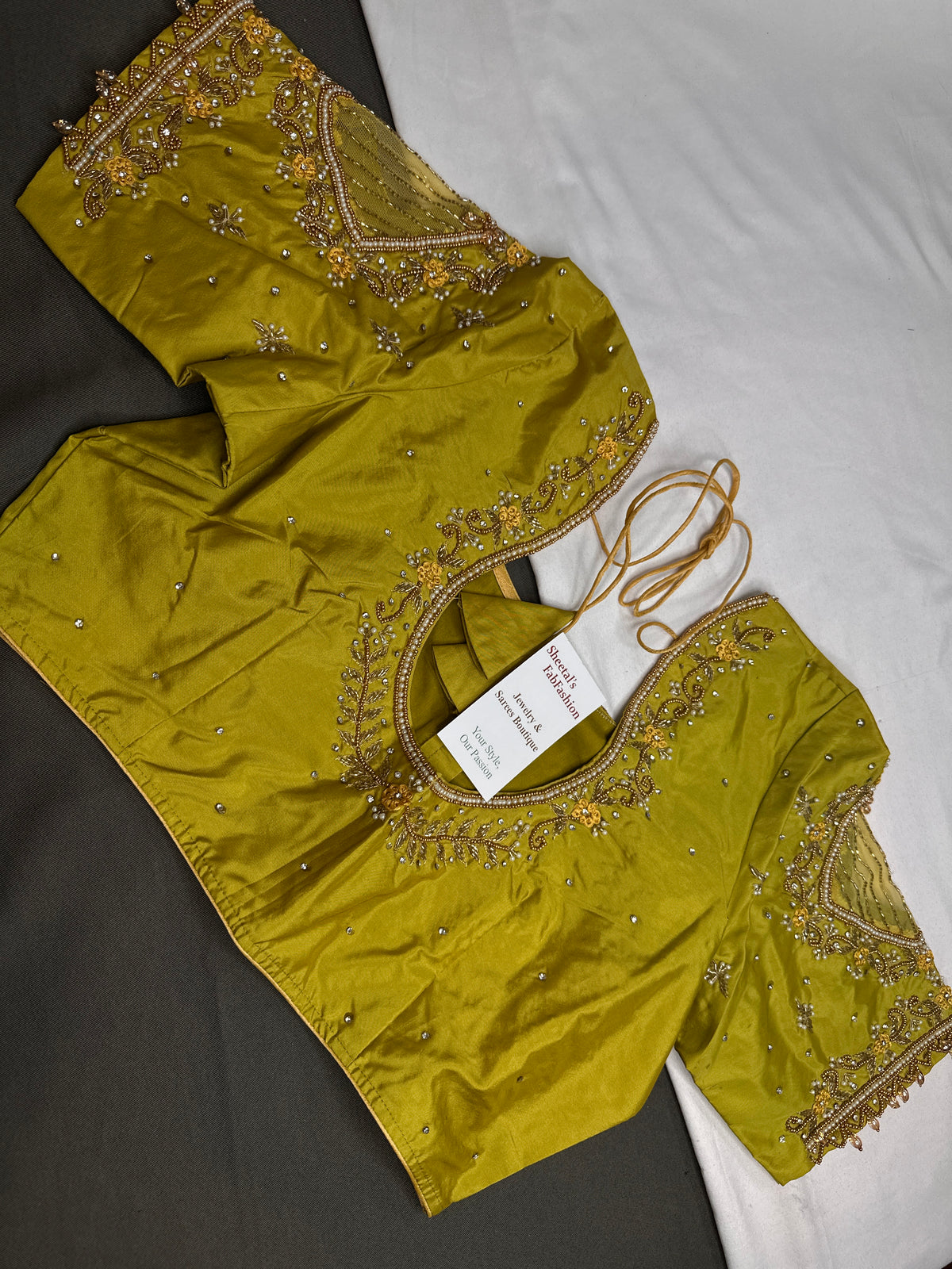 Green Net Silk Maggam Aari Blouse - 