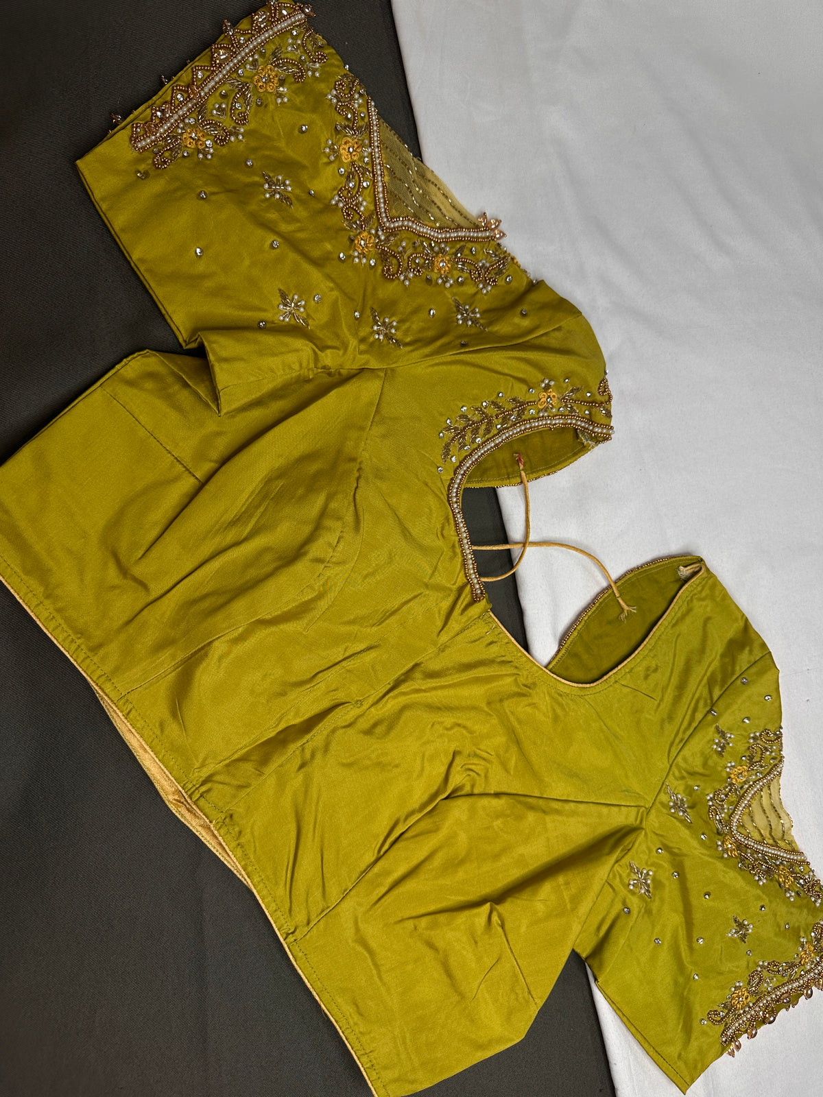Green Net Silk Maggam Aari Blouse - 